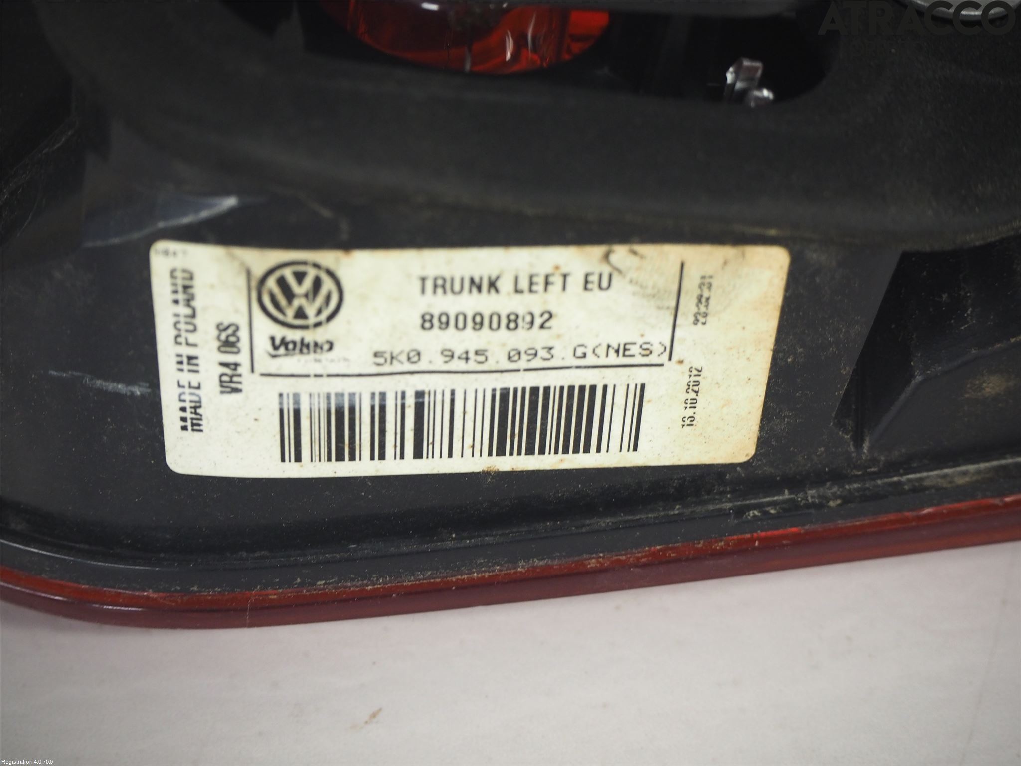 Volkswagen VW GOLF VI 09-13 Bakljus Lucka Vä