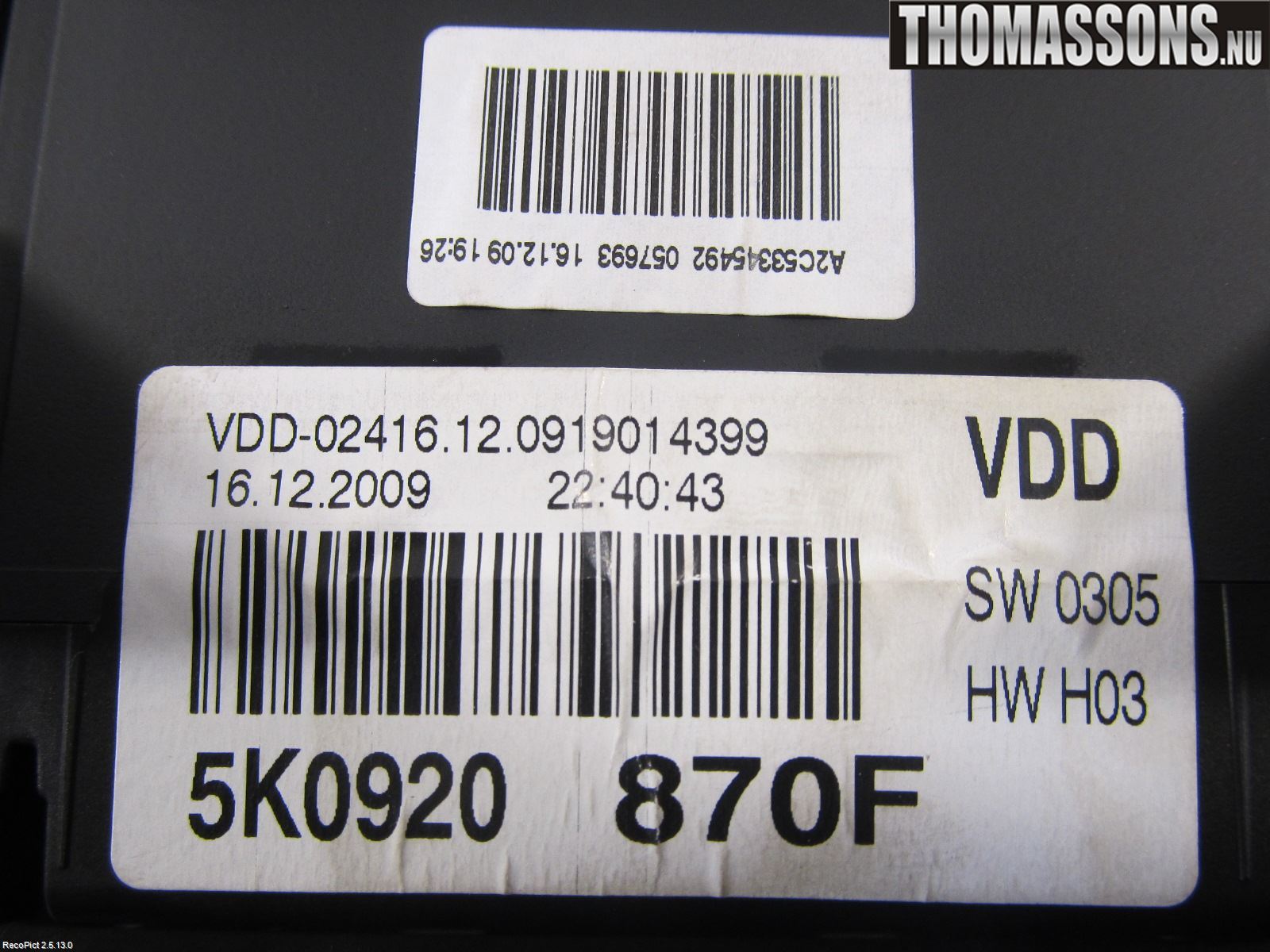 Volkswagen VW GOLF VI 09-13 Instrument Komb