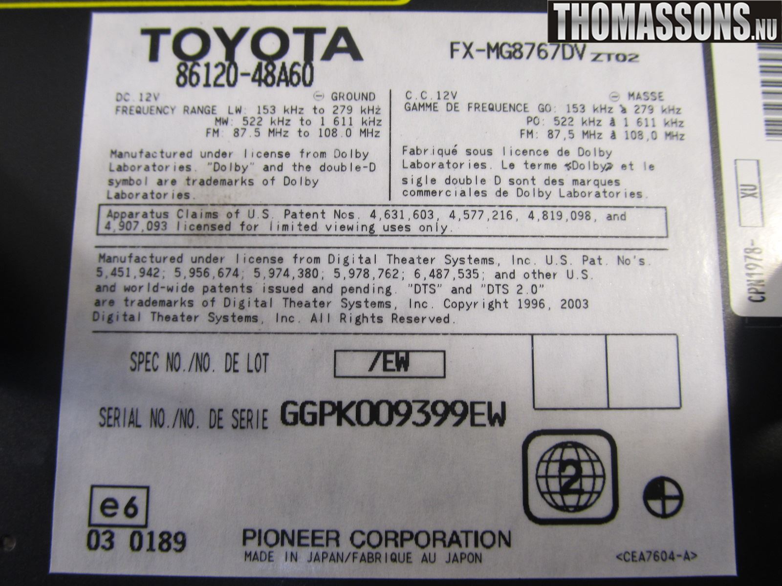 Lexus RX XU30 03-09 Radio