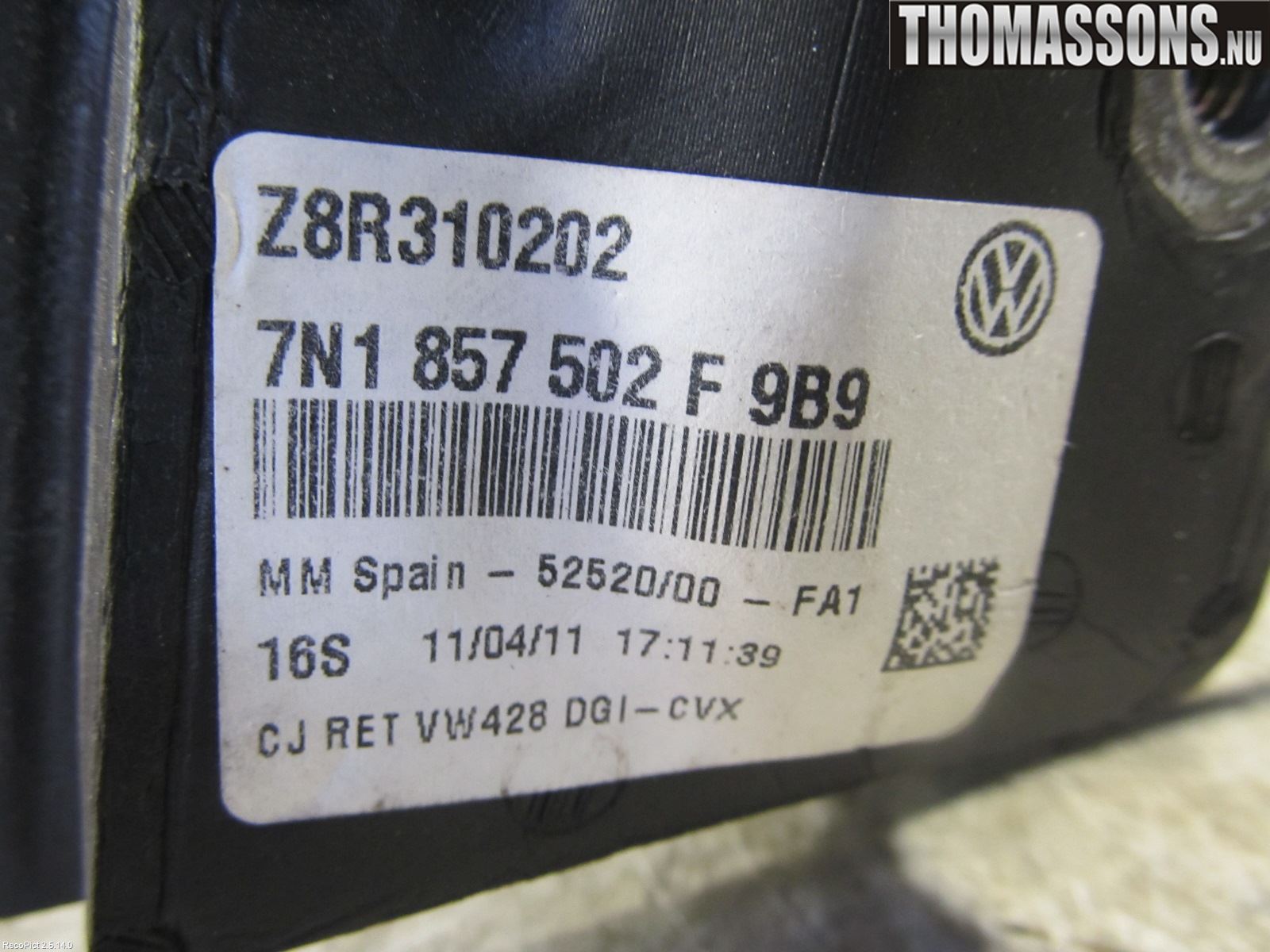 Volkswagen VW SHARAN 11- Spegel Yttre El Hö