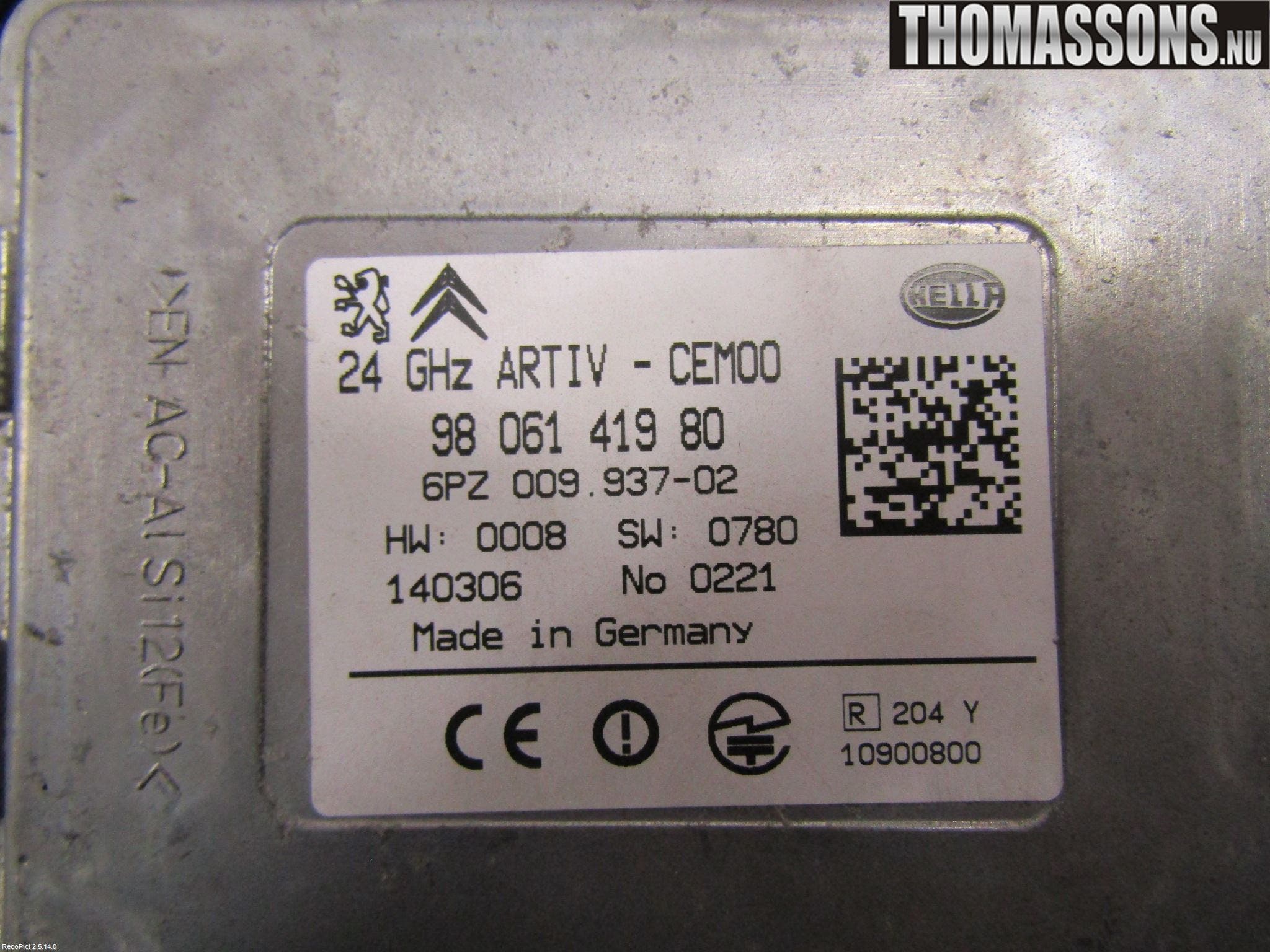 Peugeot 3008 09-16 Sensor Aktivt Kollisionsskydd