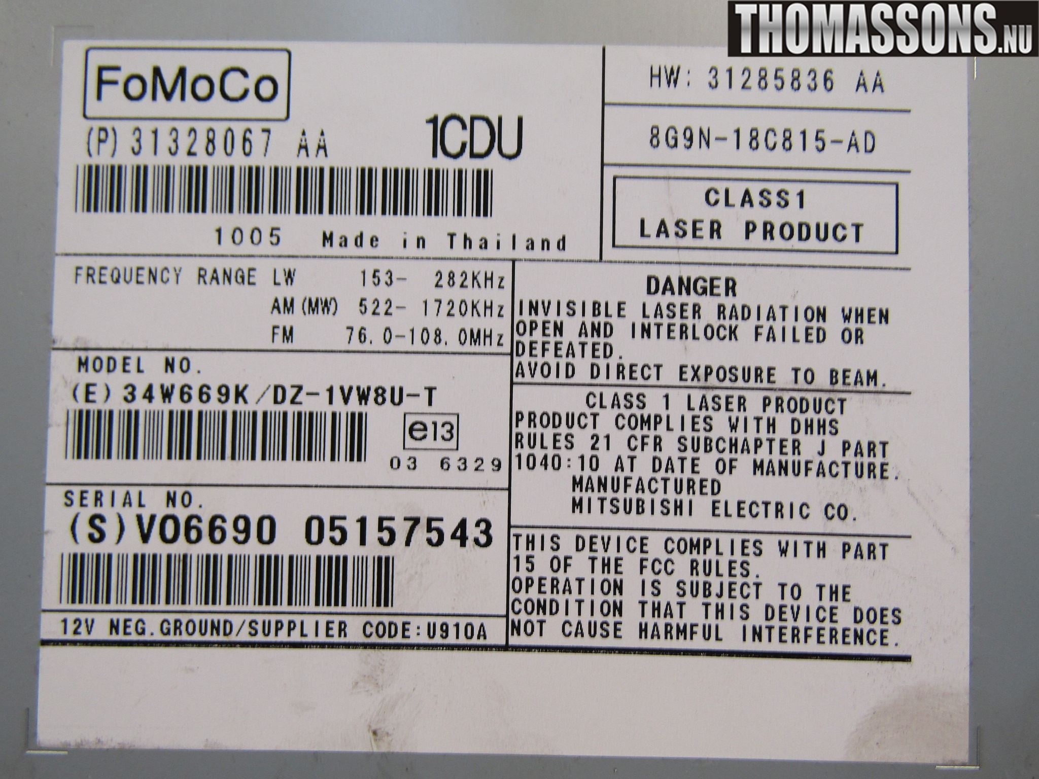 Volvo V70 08-13 Radio