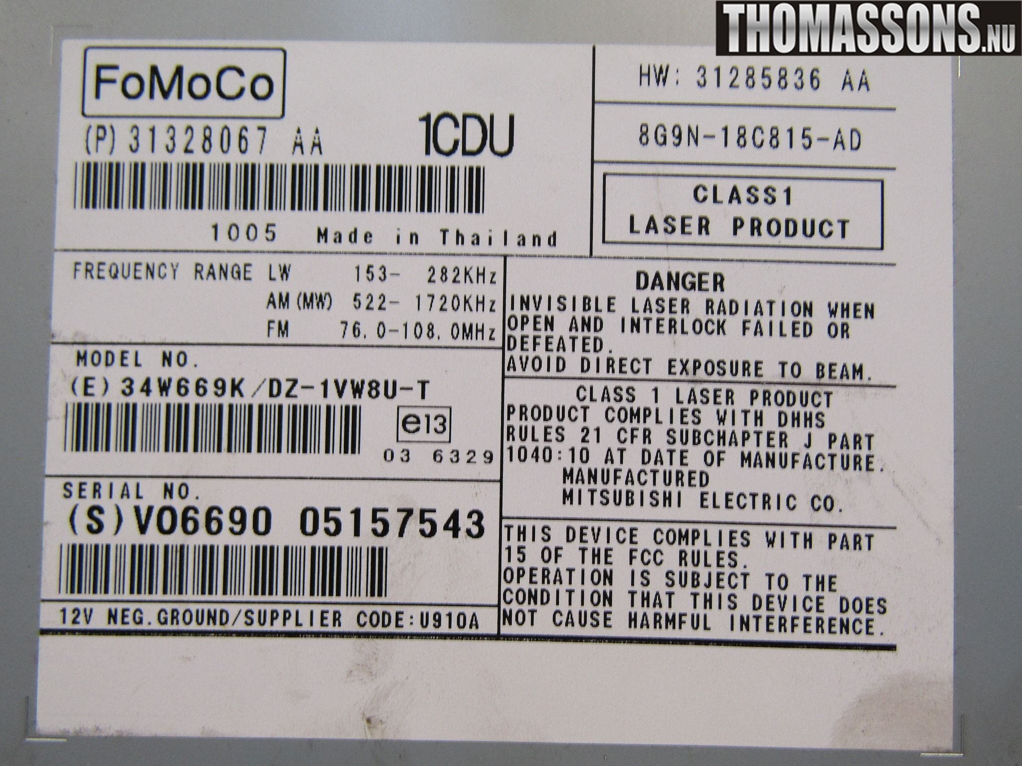 Volvo V70 08-13 Radio
