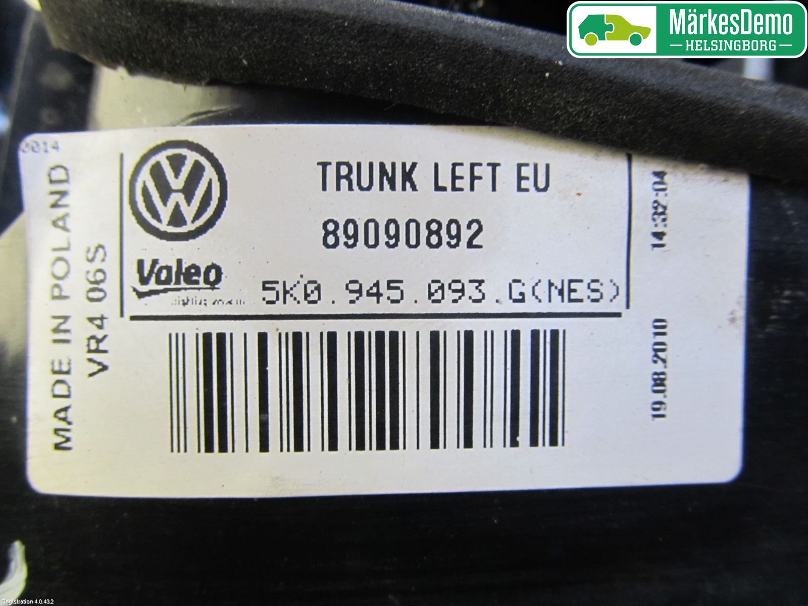 Volkswagen VW GOLF VI 09-13 Bakljus Lucka Vä