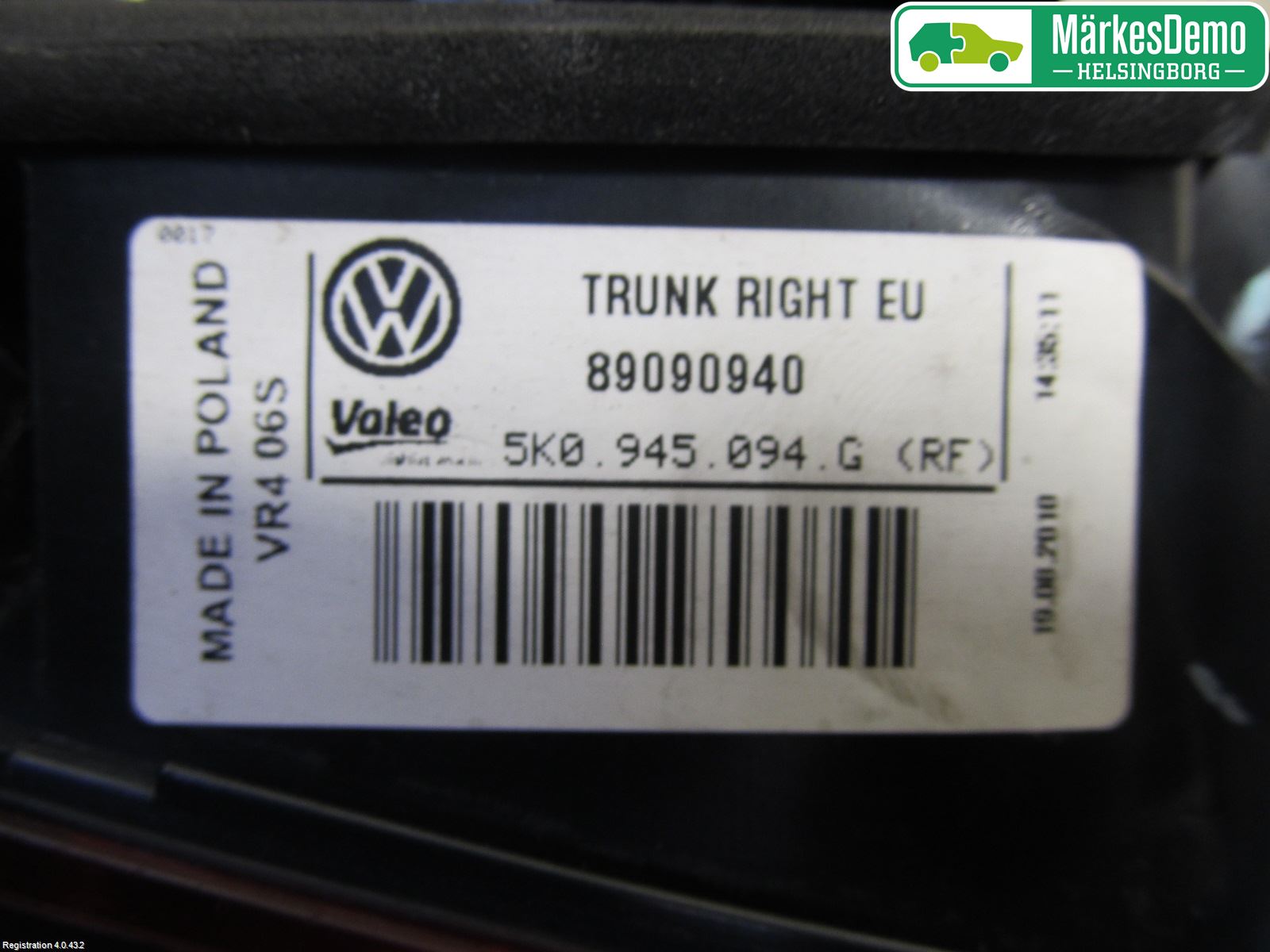Volkswagen VW GOLF VI 09-13 Bakljus Lucka Hö