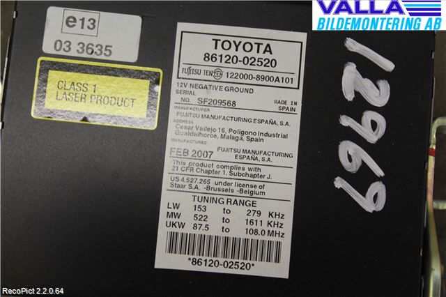 Toyota AURIS 07-09 Cd Radio - Multimediapanel