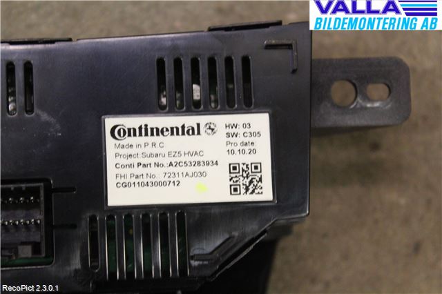 Subaru OUTBACK 10-15 Ac Styrenhet Ac Manöveren