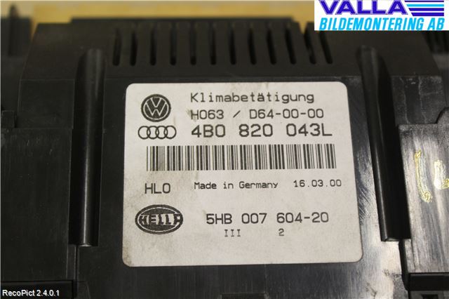 Audi A6/S6     97-05 Ac Styrenhet Ac Manöveren