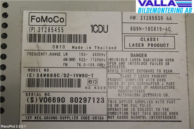 Volvo V70 08-13 Cd Radio - Multimediapanel