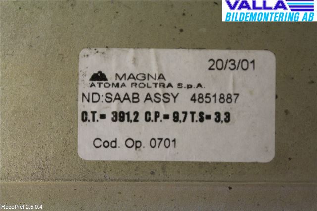 Saab 9-3 VER 1 98-03 Fönsterhiss El Kompl