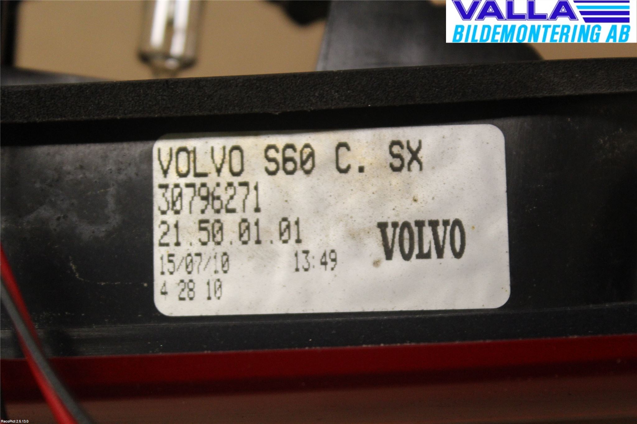 Volvo S60 11-13 Bakljus Lucka Vä