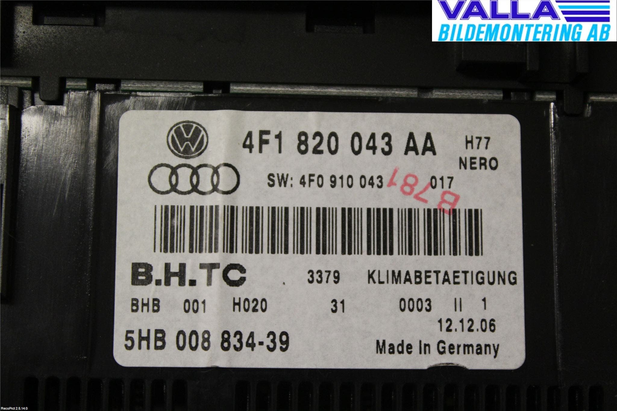 Audi A6/S6 05-11 Värmereglage