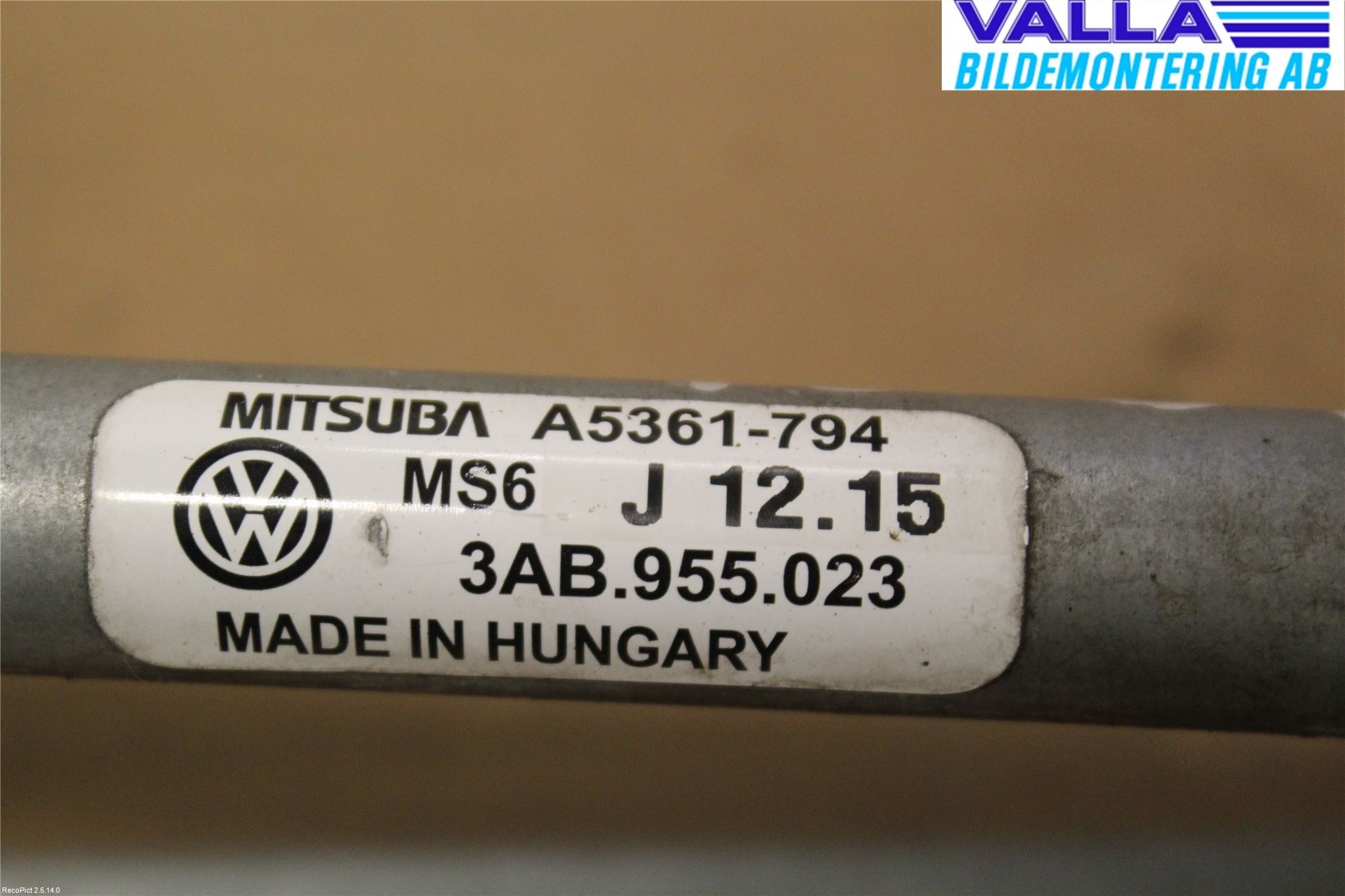 Volkswagen VW PASSAT 11-14 Torkarmekanism Vindruta