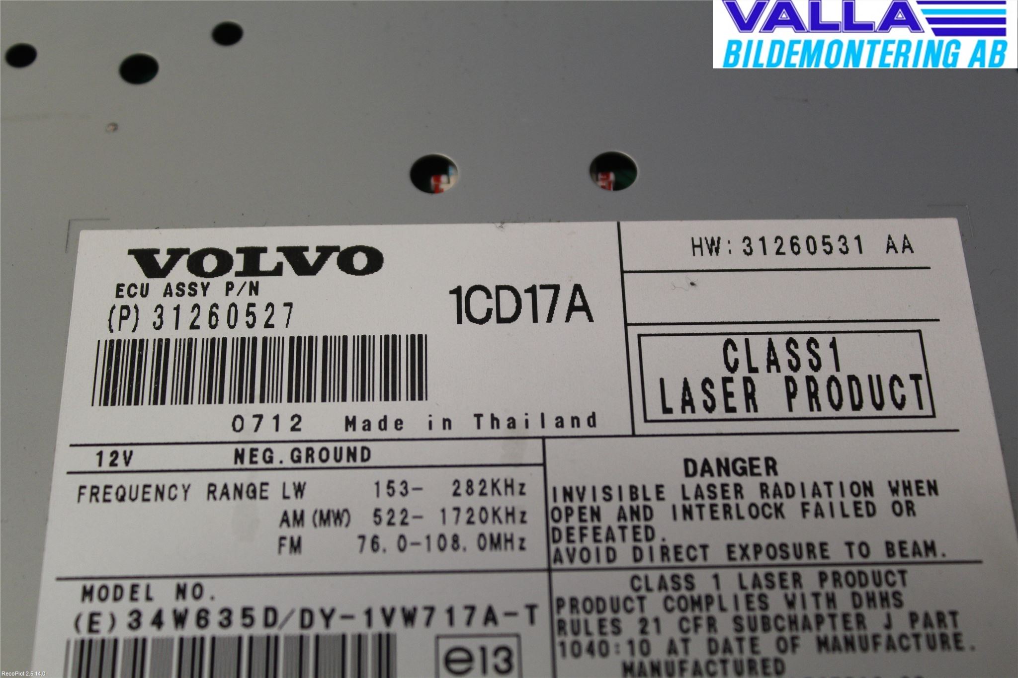 Volvo C30 07-10 Cd Radio - Multimediapanel