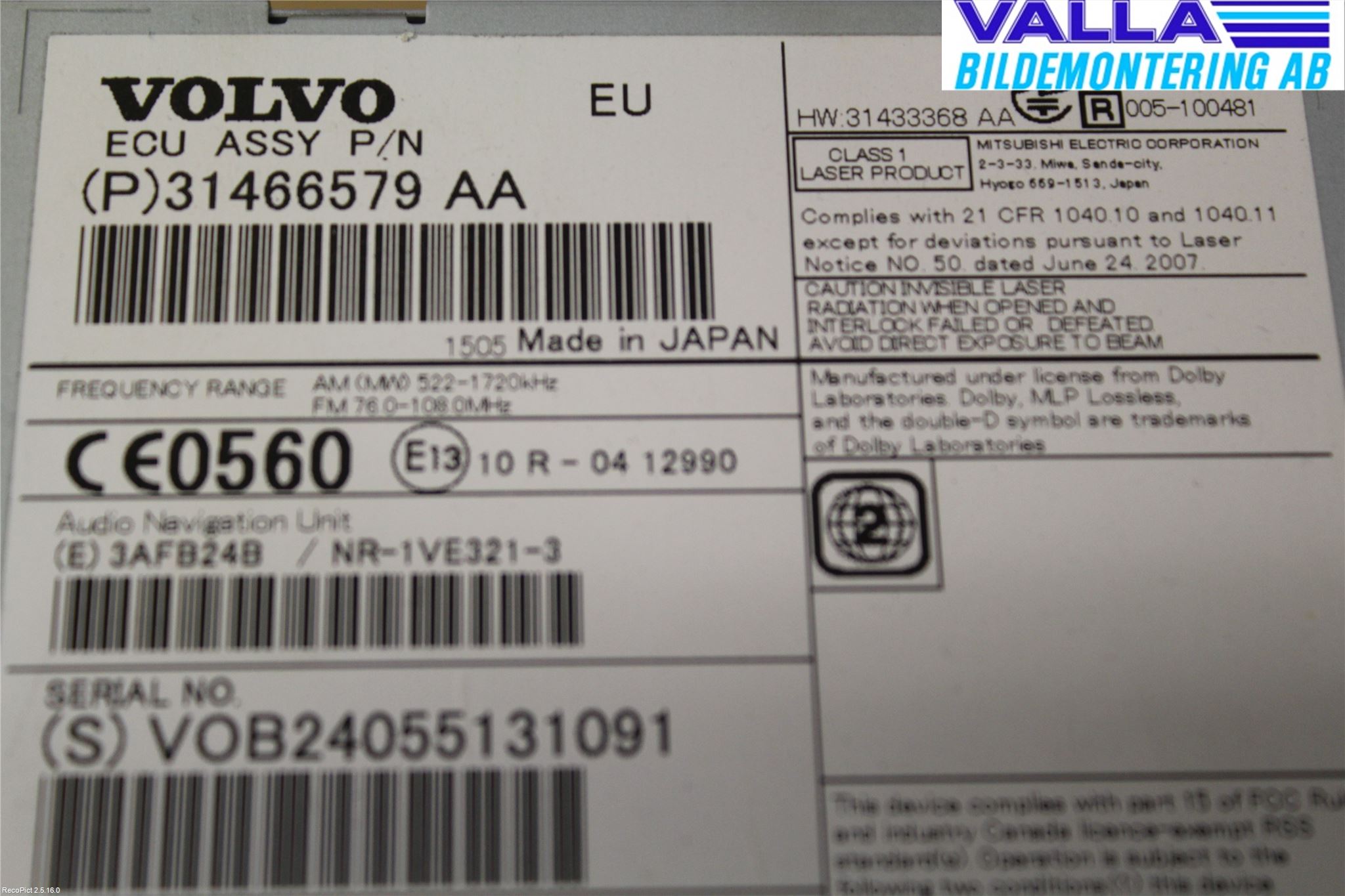 Volvo V60 14-18 Cd Radio - Multimediapanel