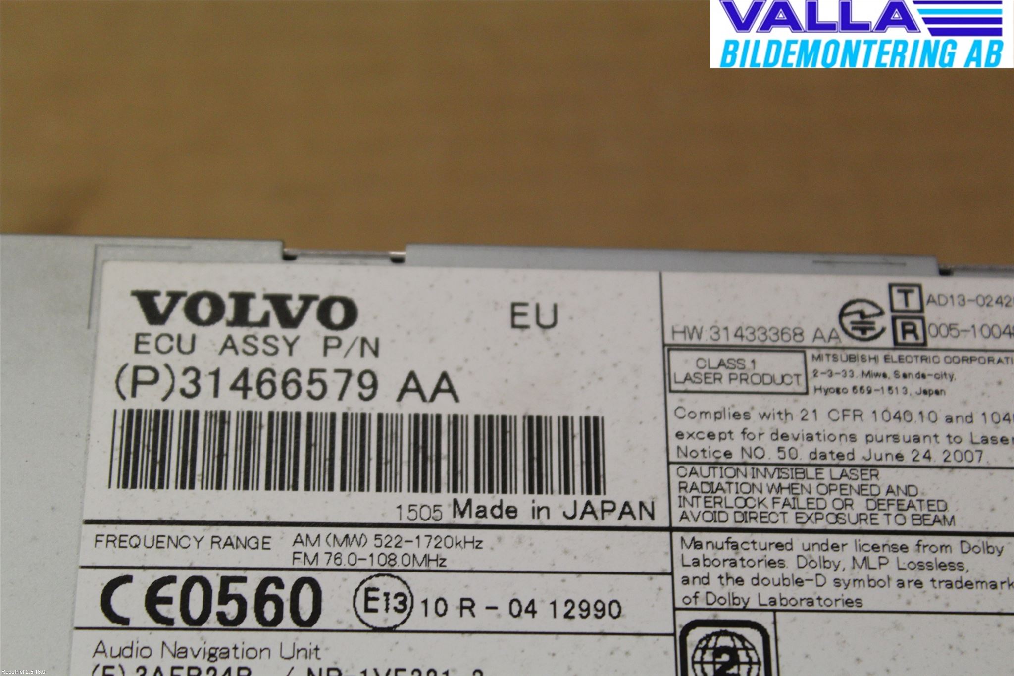Volvo V70 14-16 Cd Radio - Multimediapanel