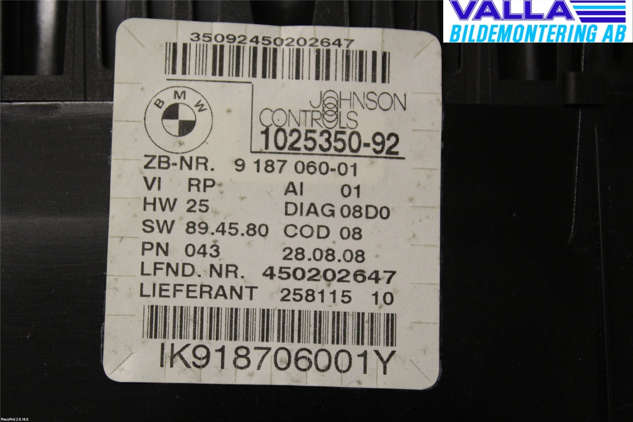 BMW 3 E90/91 SED/TOU 05-12 Instrument Komb