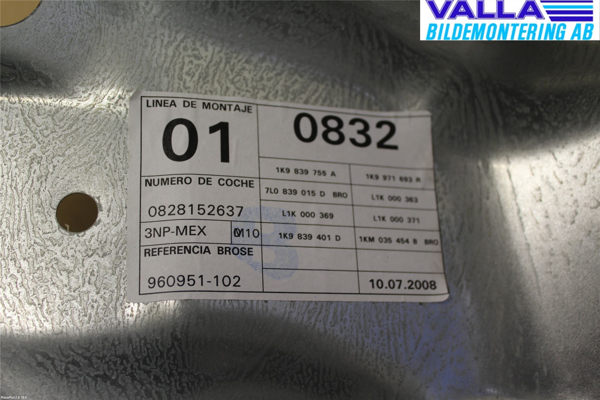 Volkswagen VW GOLF V 04-09 Fönsterhiss El Kompl