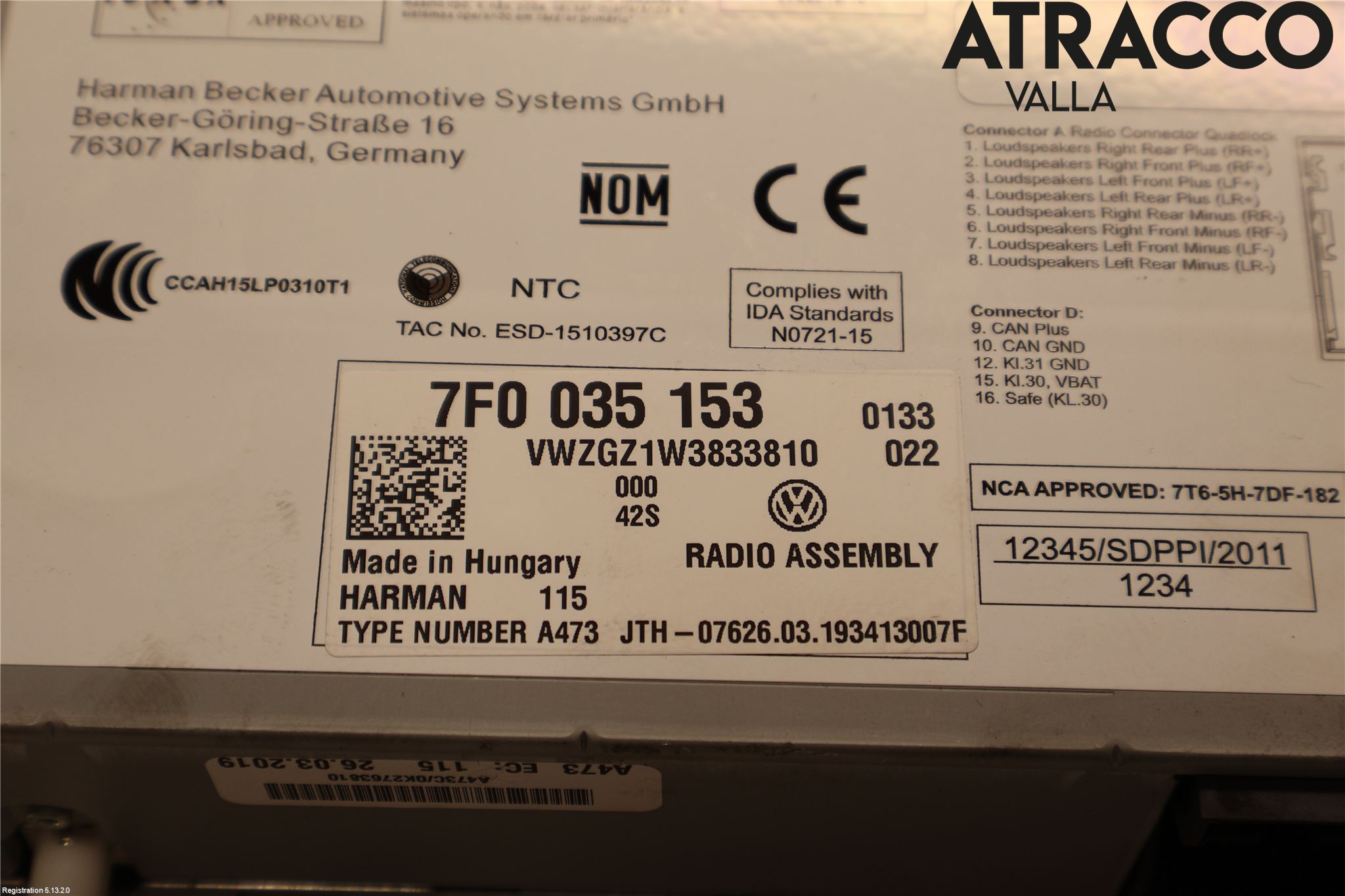 Volkswagen VW TRANSP/CARAVELLE (T6) 16-22 Cd Radio - Multimediapanel