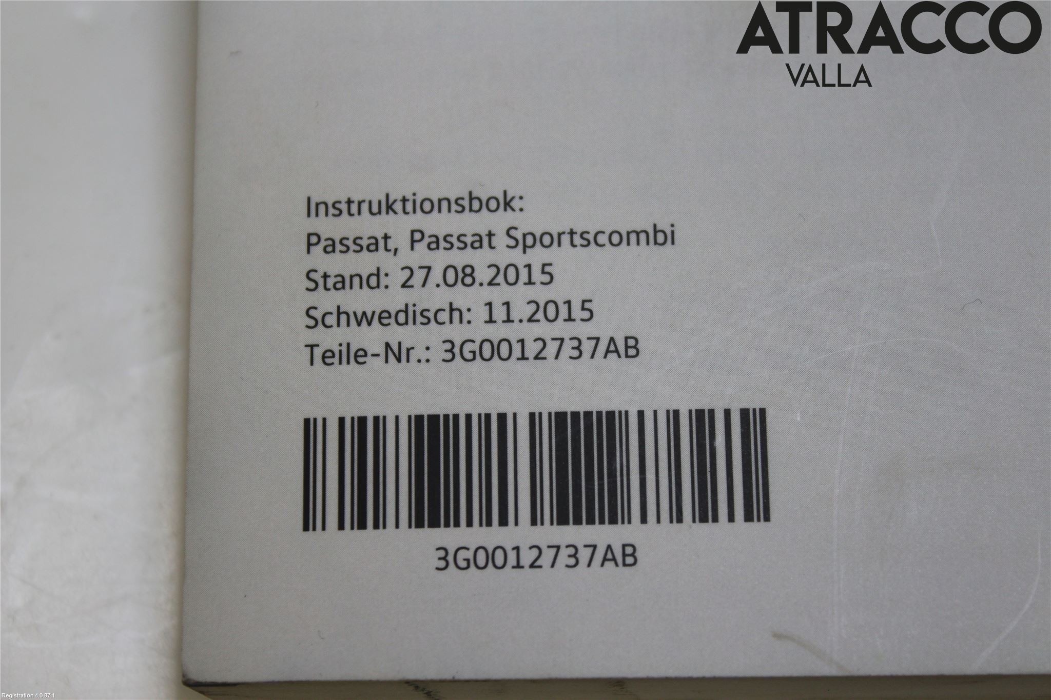 Volkswagen VW PASSAT 15-19 Instruktionsbok