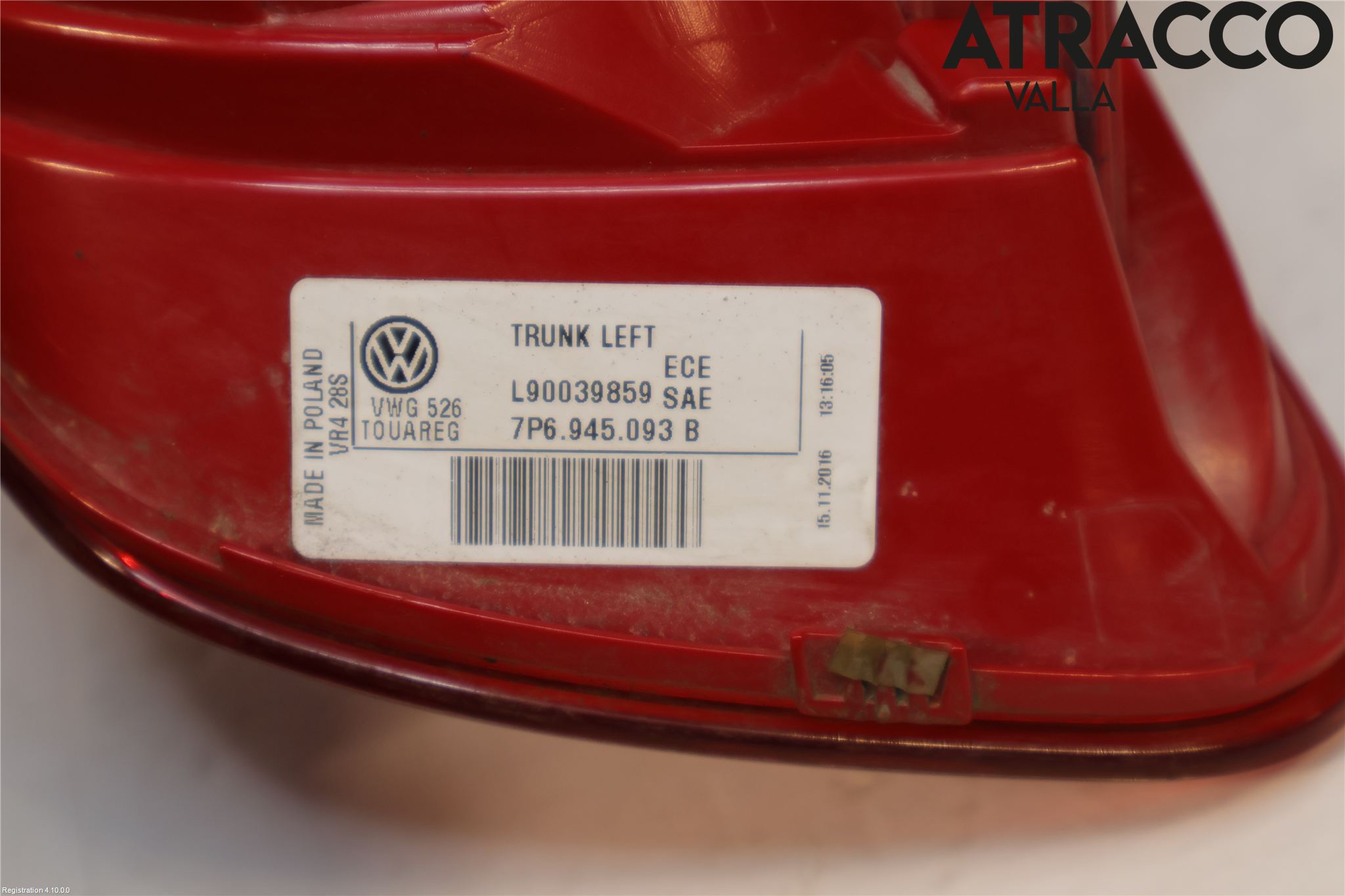 Volkswagen VW TOUAREG 7P 11-18 Bakljus Lucka Vä