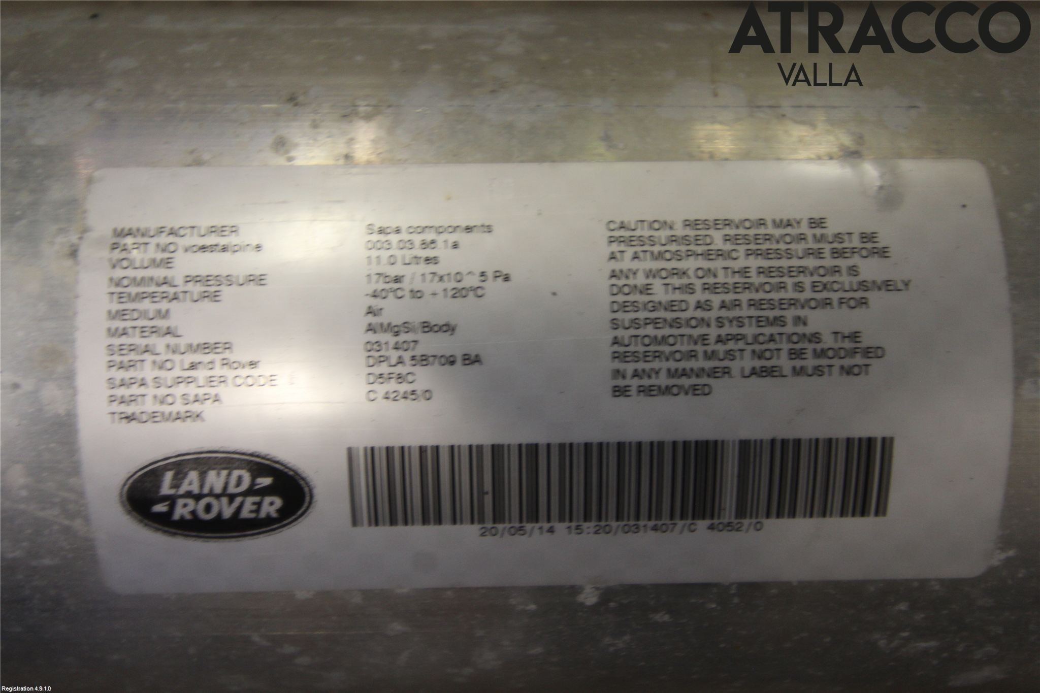 Landrover RANGE ROVER SPORT (L494) 14-22 Nivå/Luftförändring Trycktank