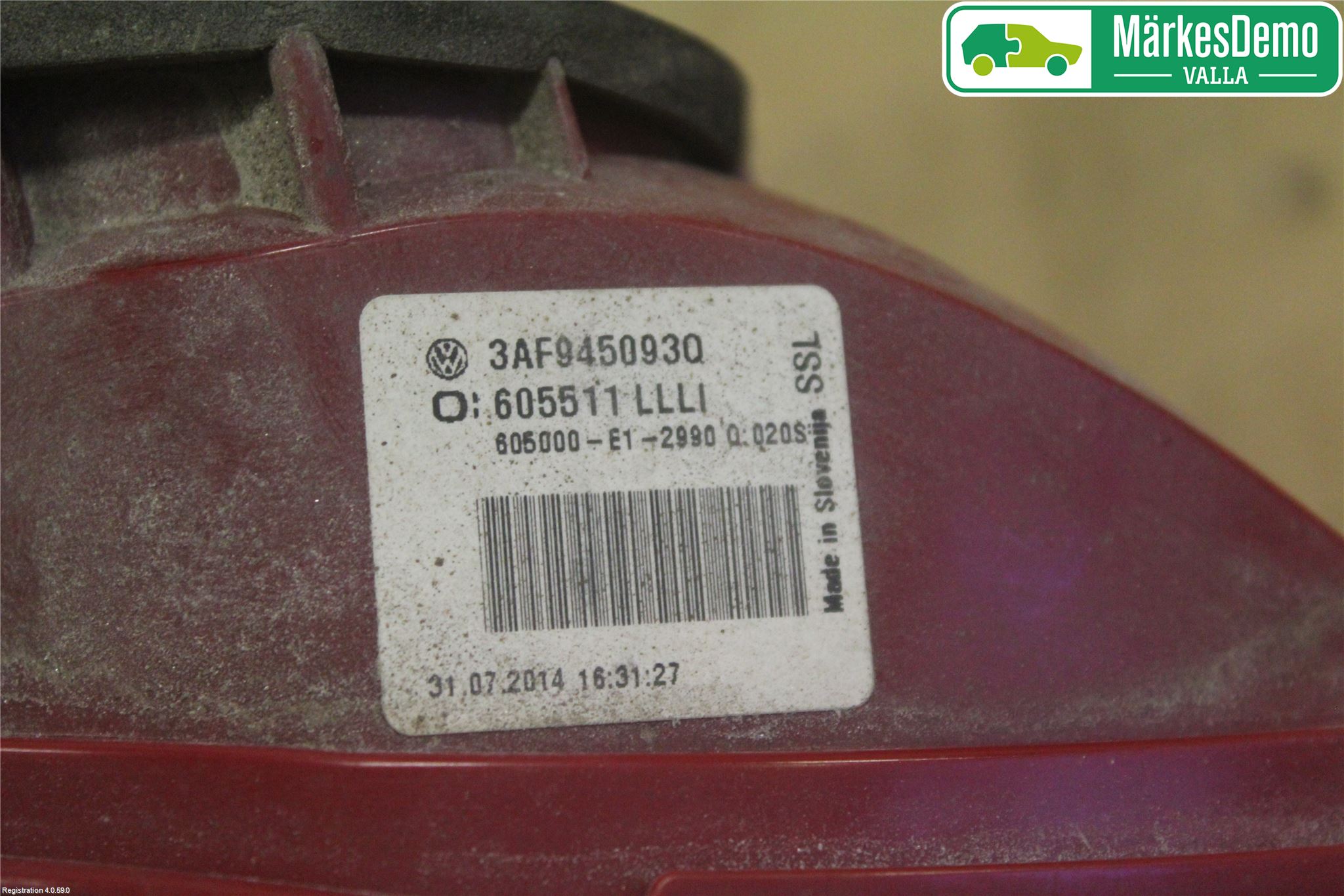 Volkswagen VW PASSAT 11-14 Bakljus Lucka Vä