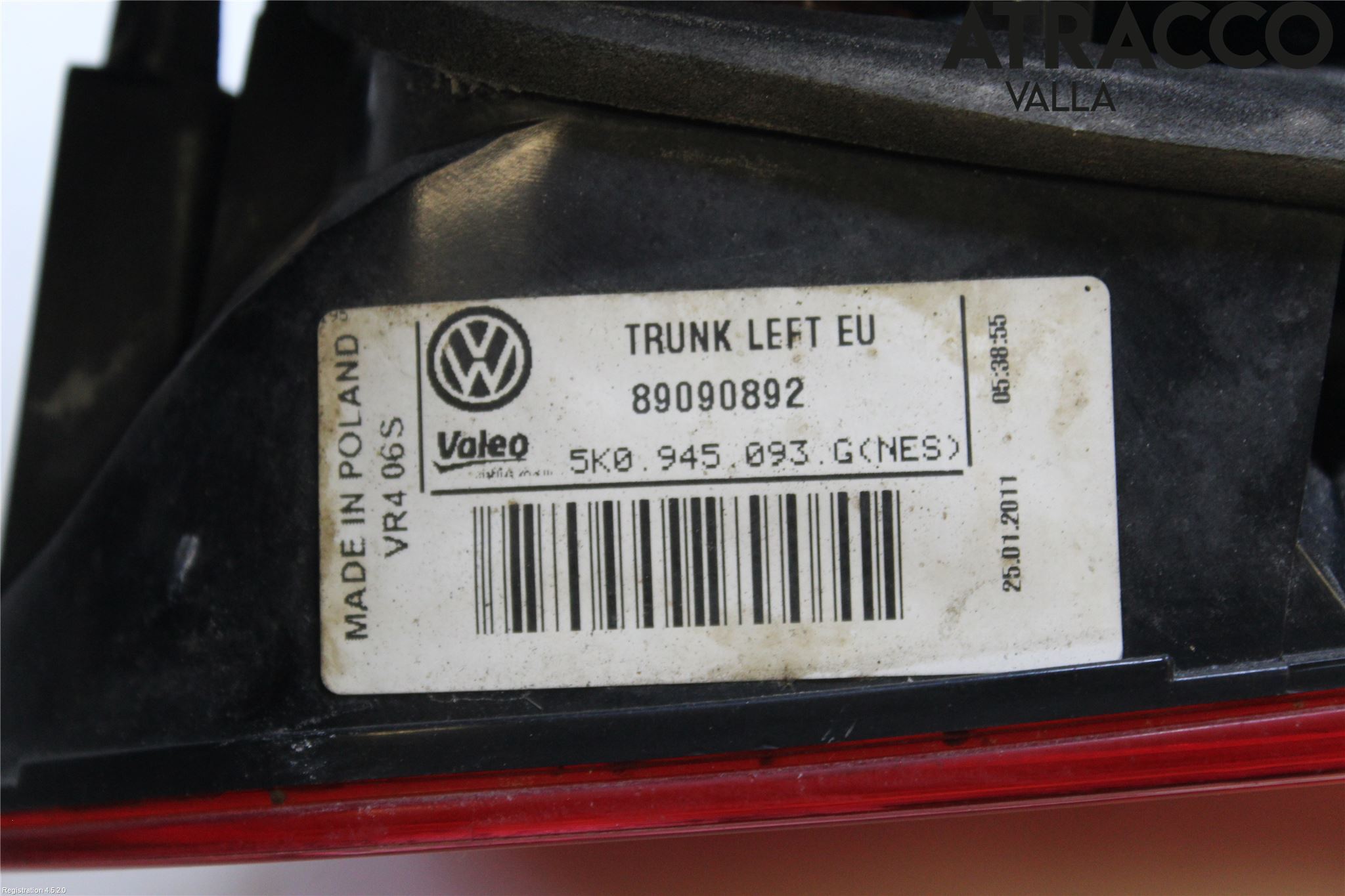 Volkswagen VW GOLF VI 09-13 Bakljus Lucka Vä