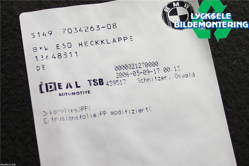 BMW 5 E60/61 Sed/Tou 02-10 Inredning Bakluckeklädsel