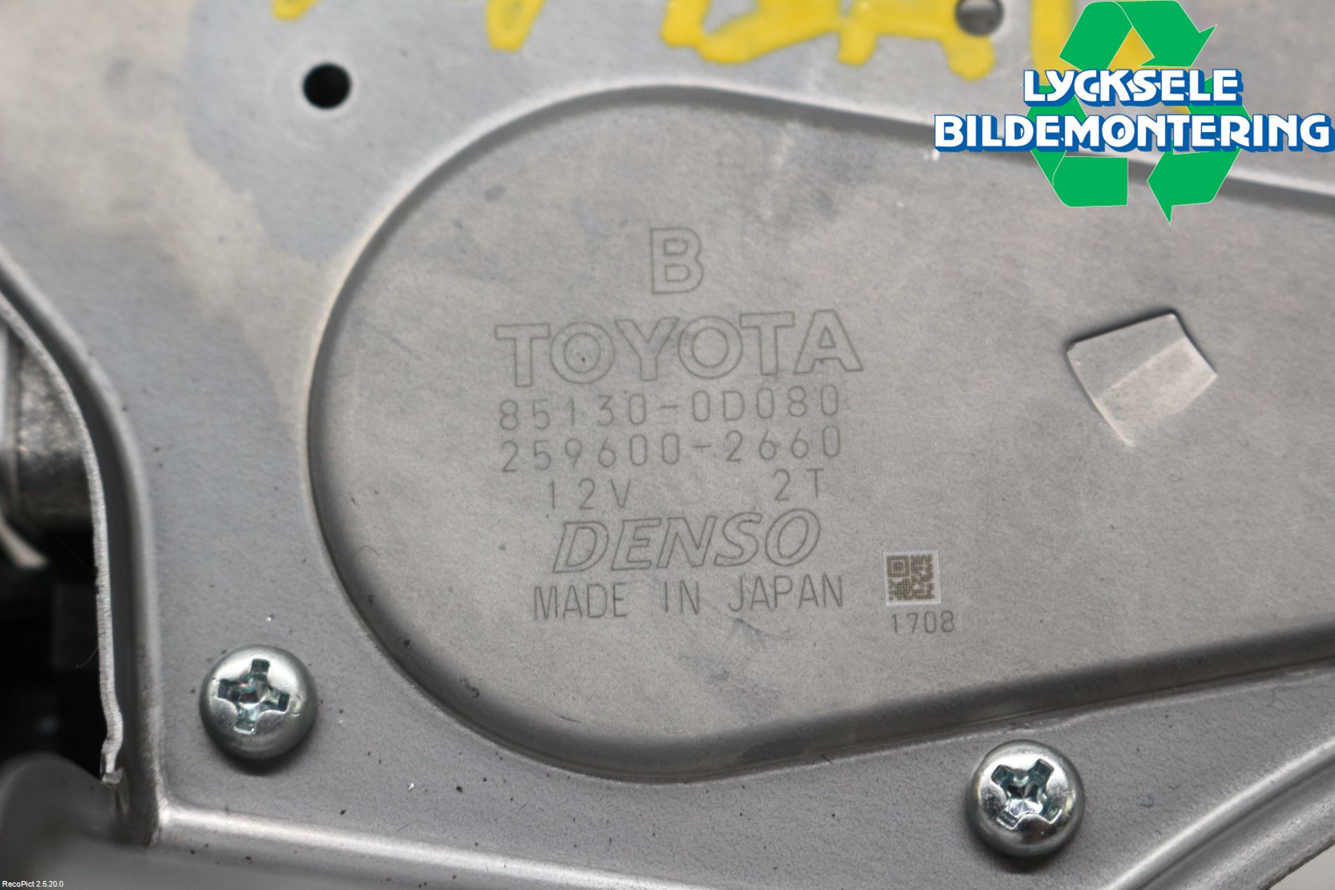 Toyota YARIS XP130 15-20 Torkarmotor Baklucka