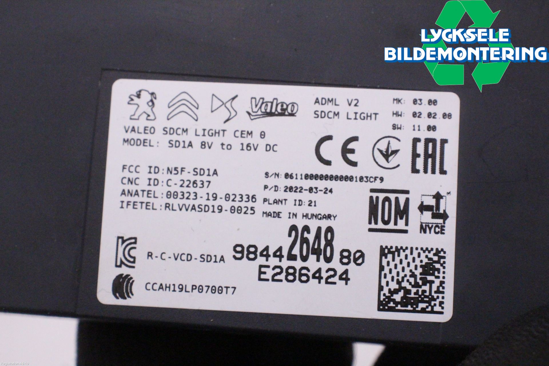 Peugeot 208/E-208 20- Styrenhet Nyckellöst System