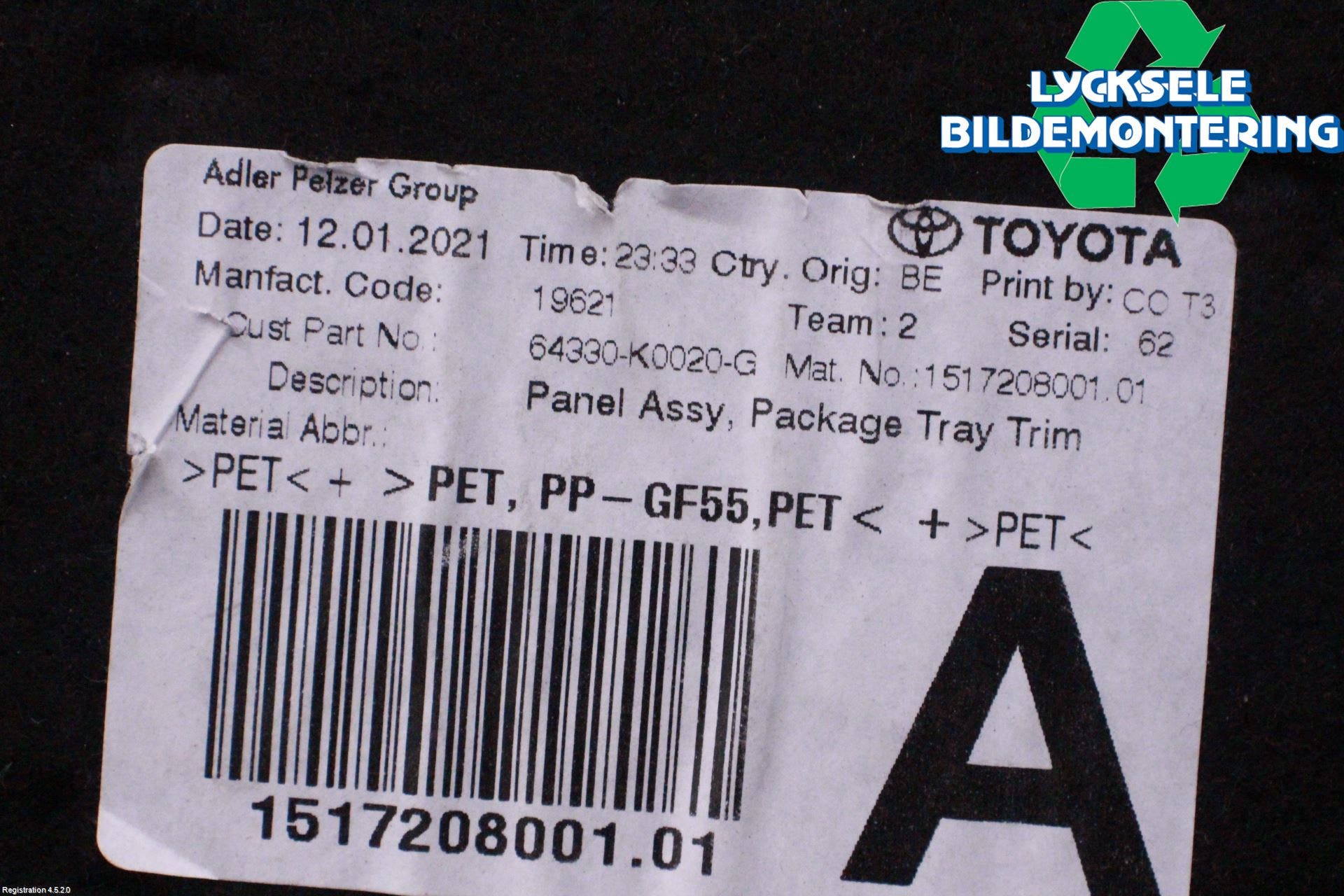 Toyota YARIS XP21 20- Hatthylla