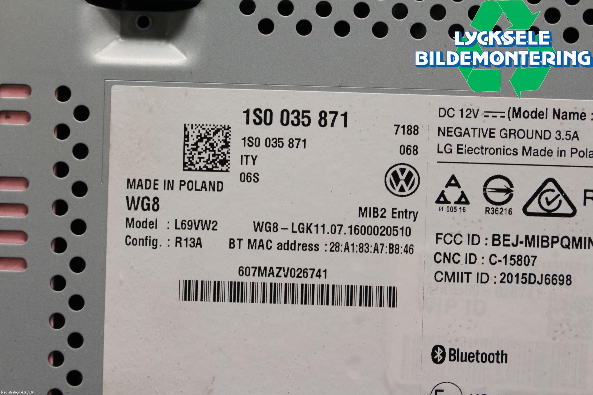 Volkswagen VW UP! / E-UP! Cd Radio - Multimediapanel