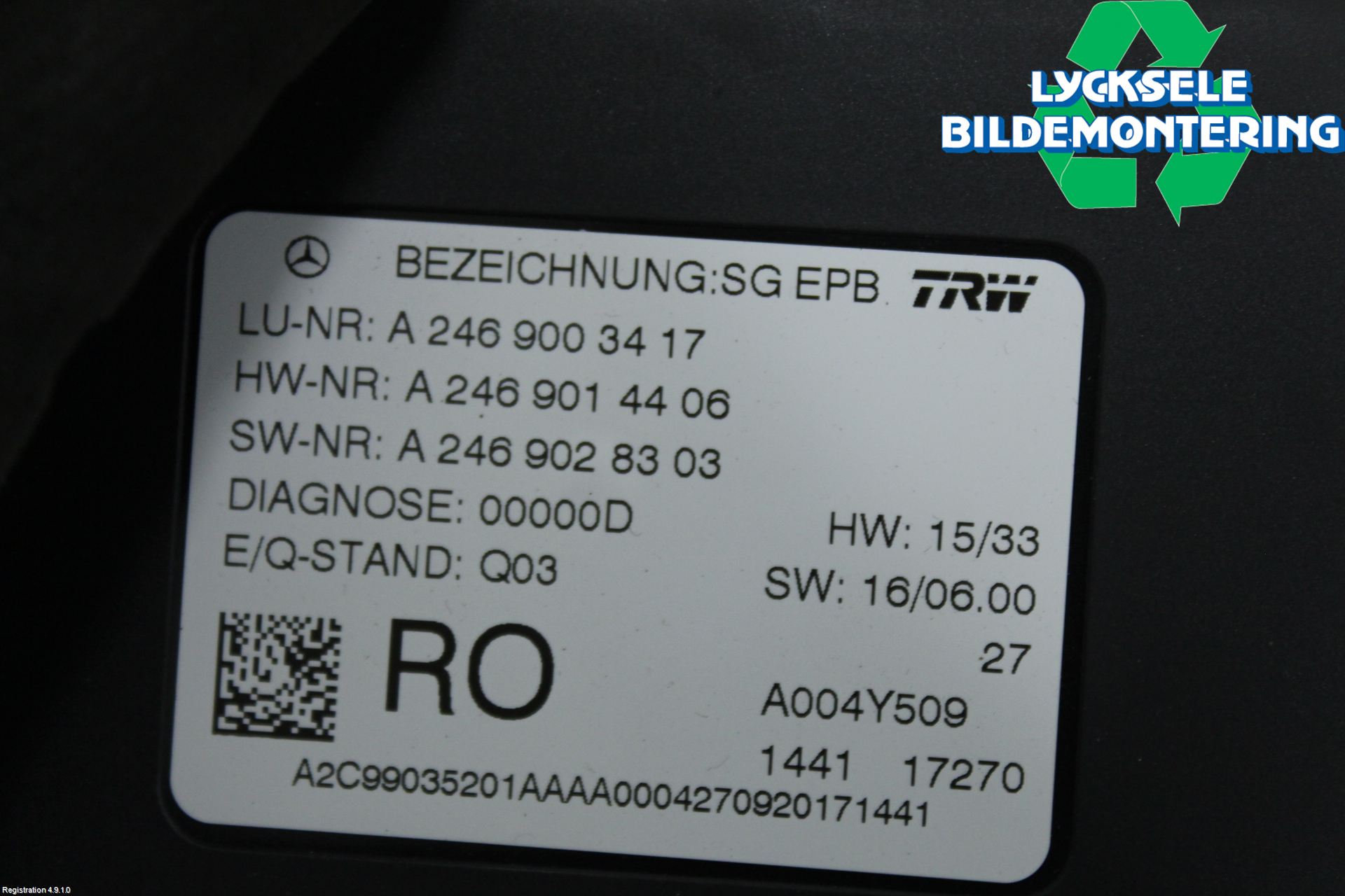 Mercedes-Benz MB CLA-KLASS (C117/X117) 13-19 Styrenhet Parkbroms Epb