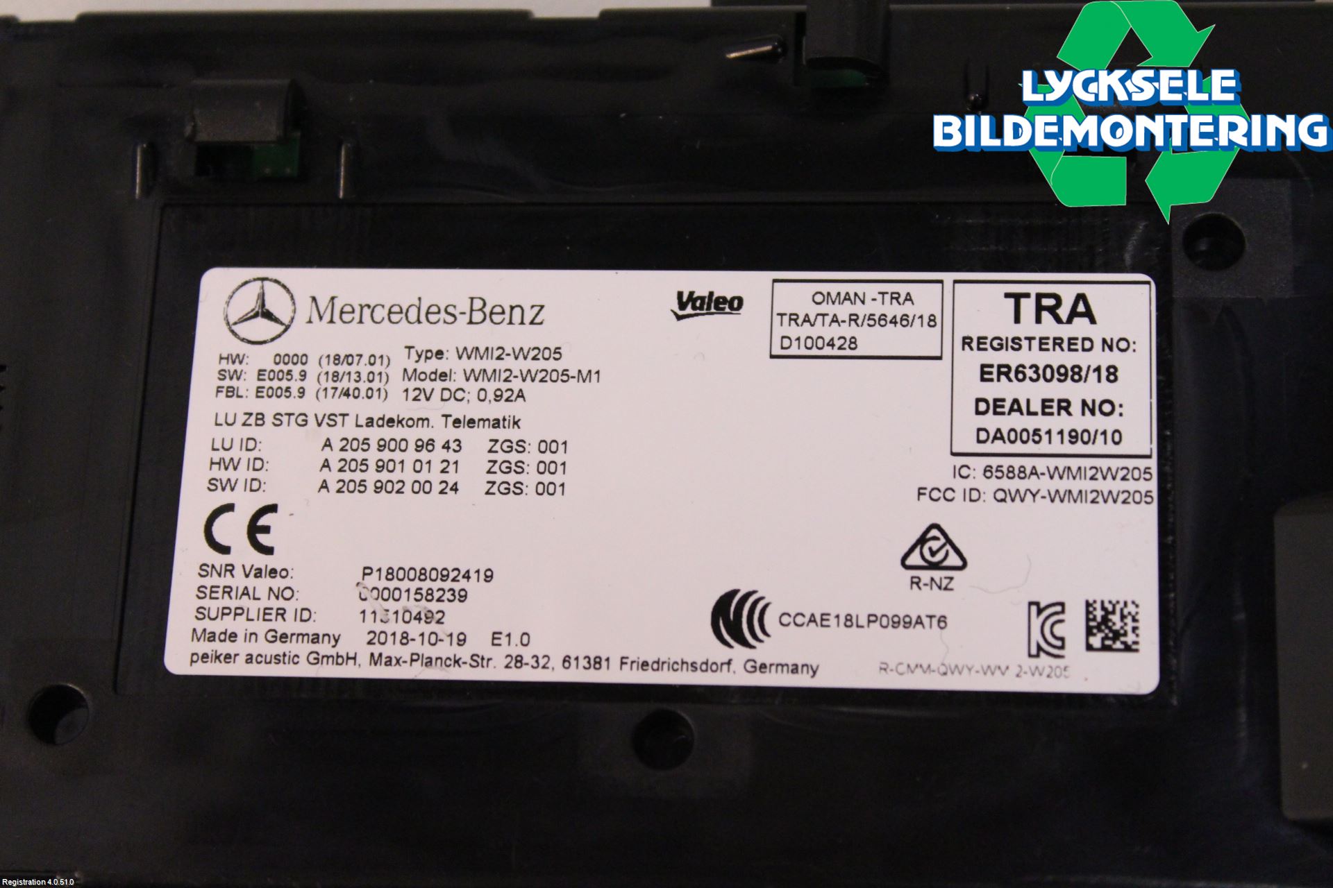 Mercedes-Benz MB C-KLASS (W205) 14-21 Styrenhet Övrigt