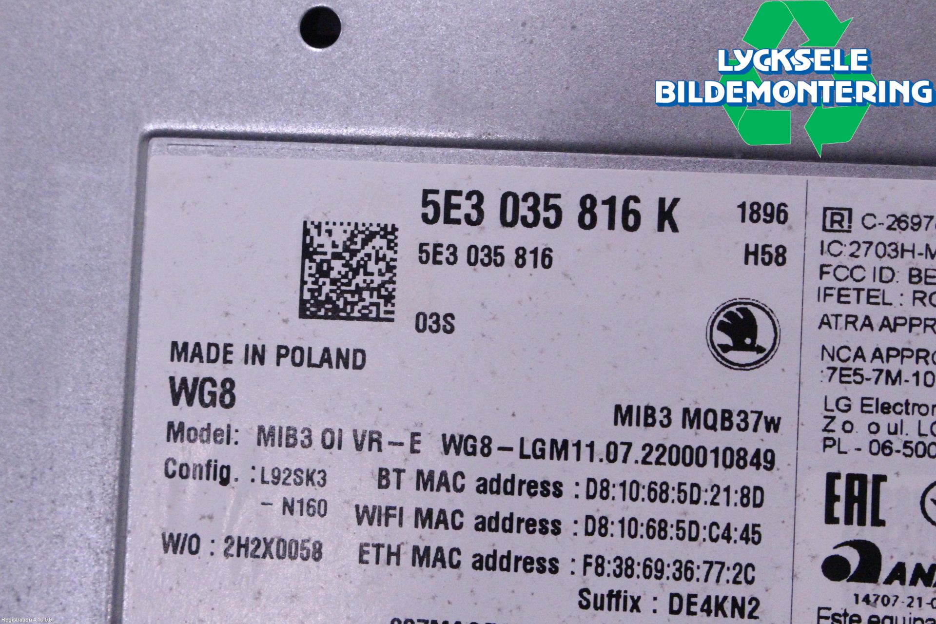 Skoda OCTAVIA (5E) 13-20 Styrenhet Multimedia