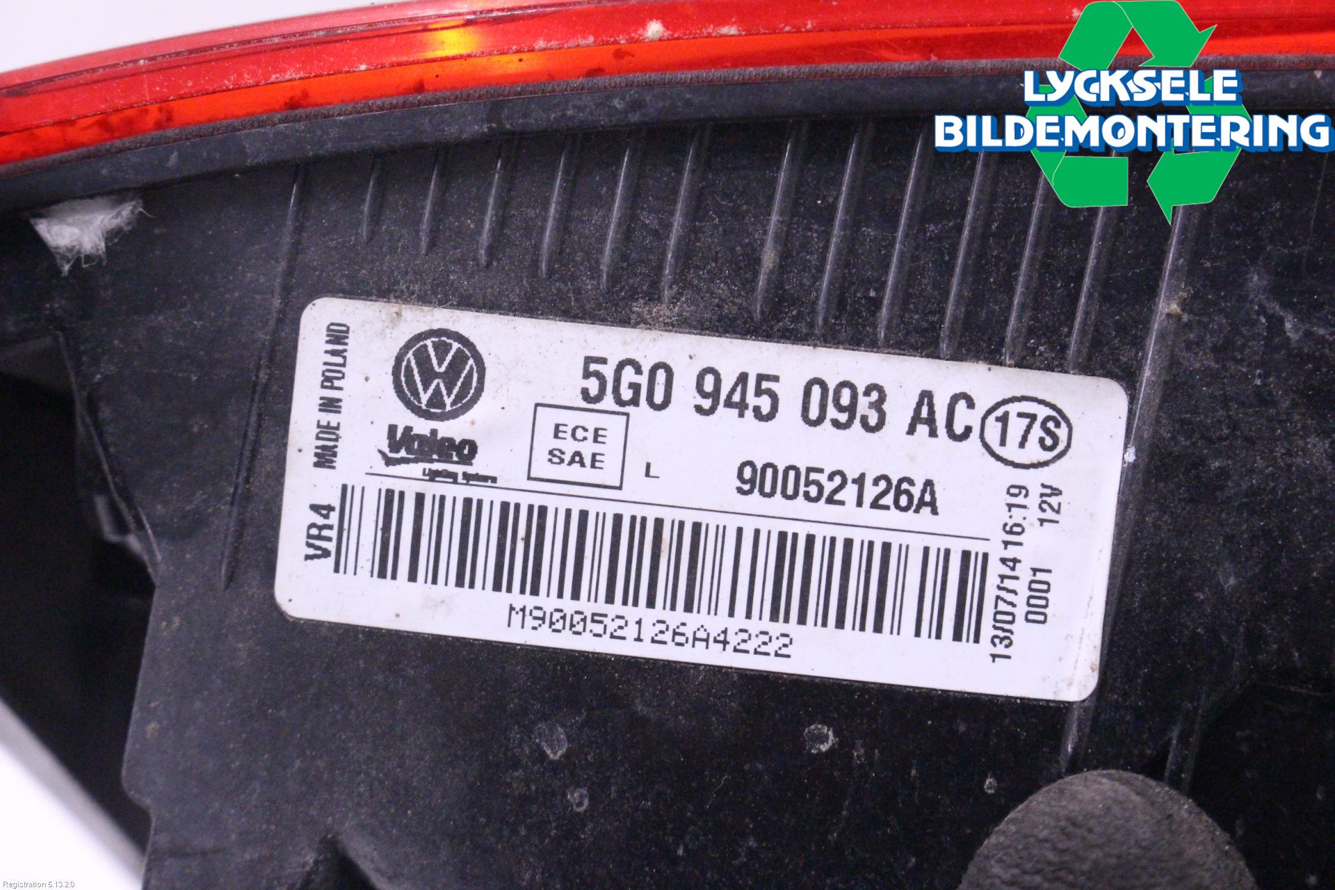 Volkswagen VW GOLF / E-GOLF VII 13-20 Bakljus Lucka Vä