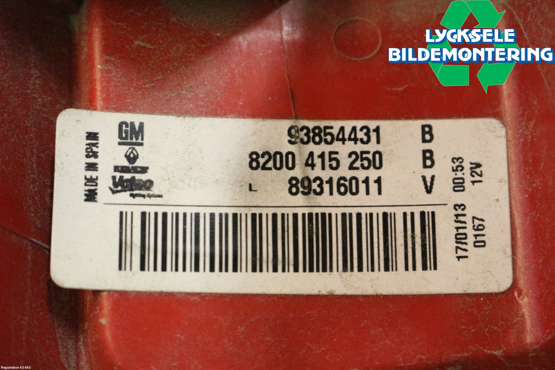 Opel VIVARO 01-14 Bakljus Vänster