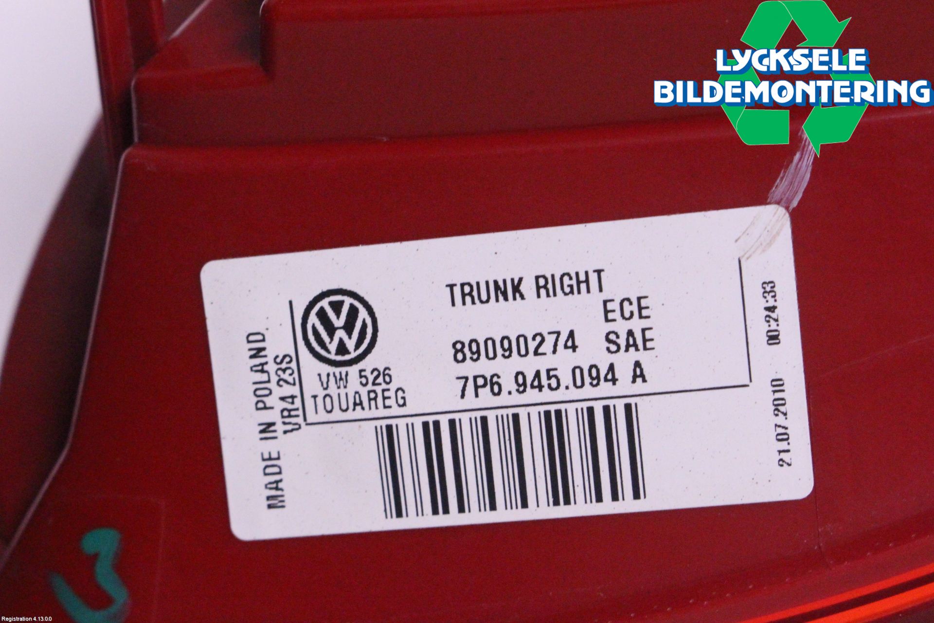Volkswagen VW TOUAREG 7P 11-18 Bakljus Lucka Hö