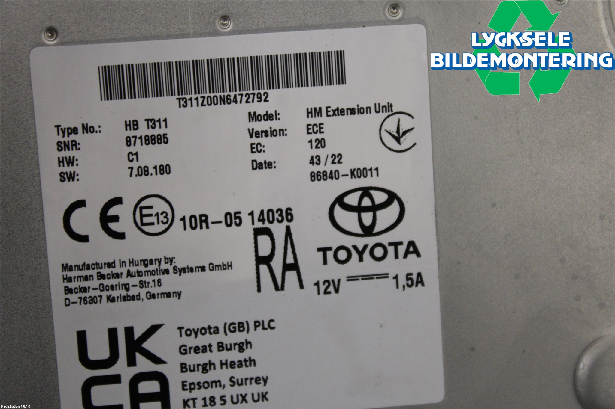 Toyota HILUX 16- Styrenhet Övrigt