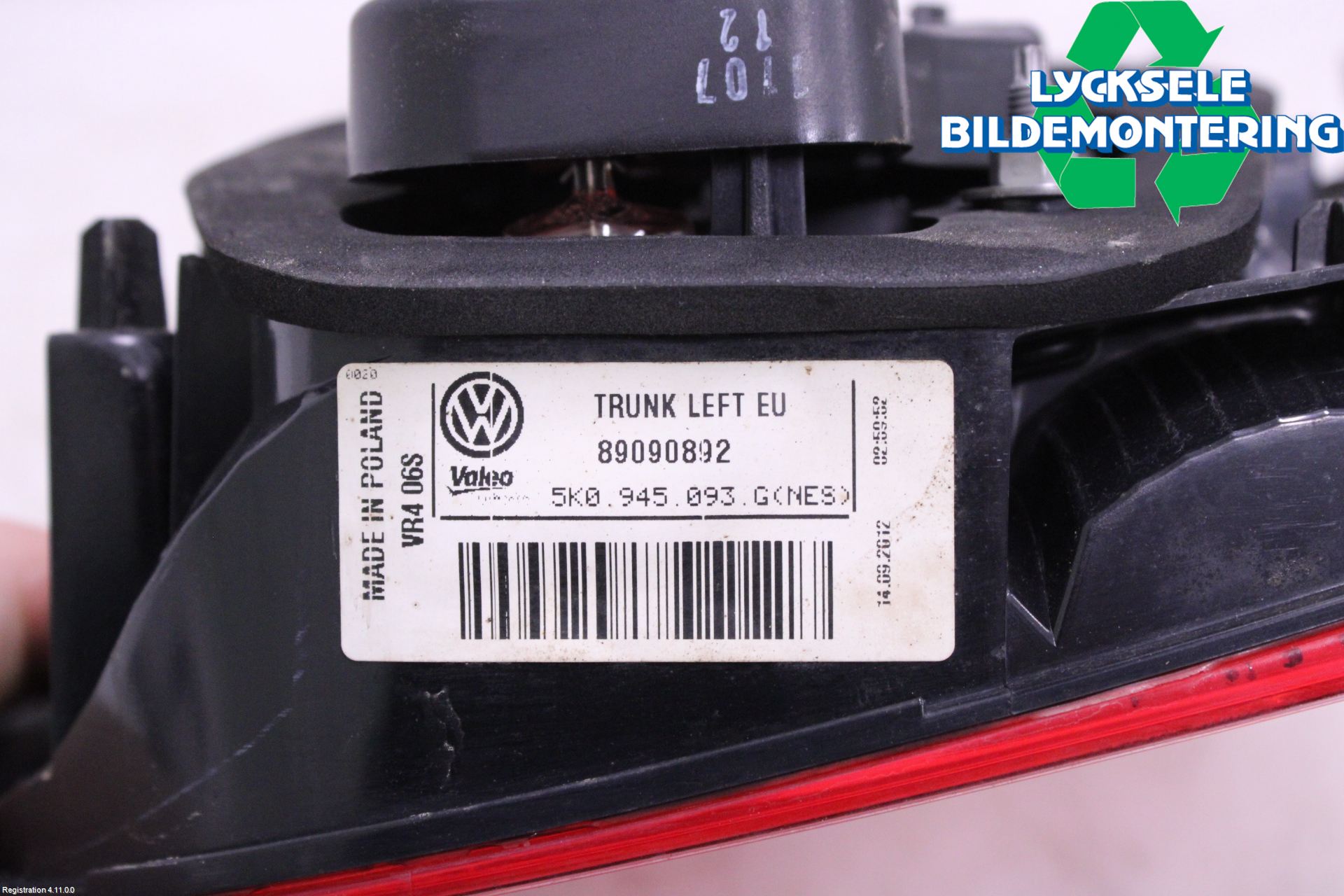 Volkswagen VW GOLF VI 09-13 Bakljus Lucka Vä