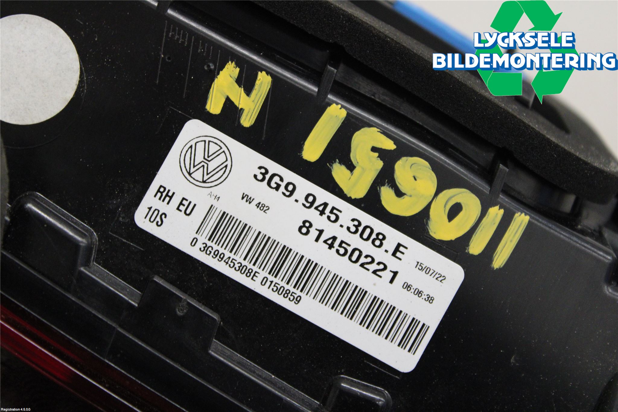 Volkswagen VW PASSAT 15-19 Bakljus Lucka Hö