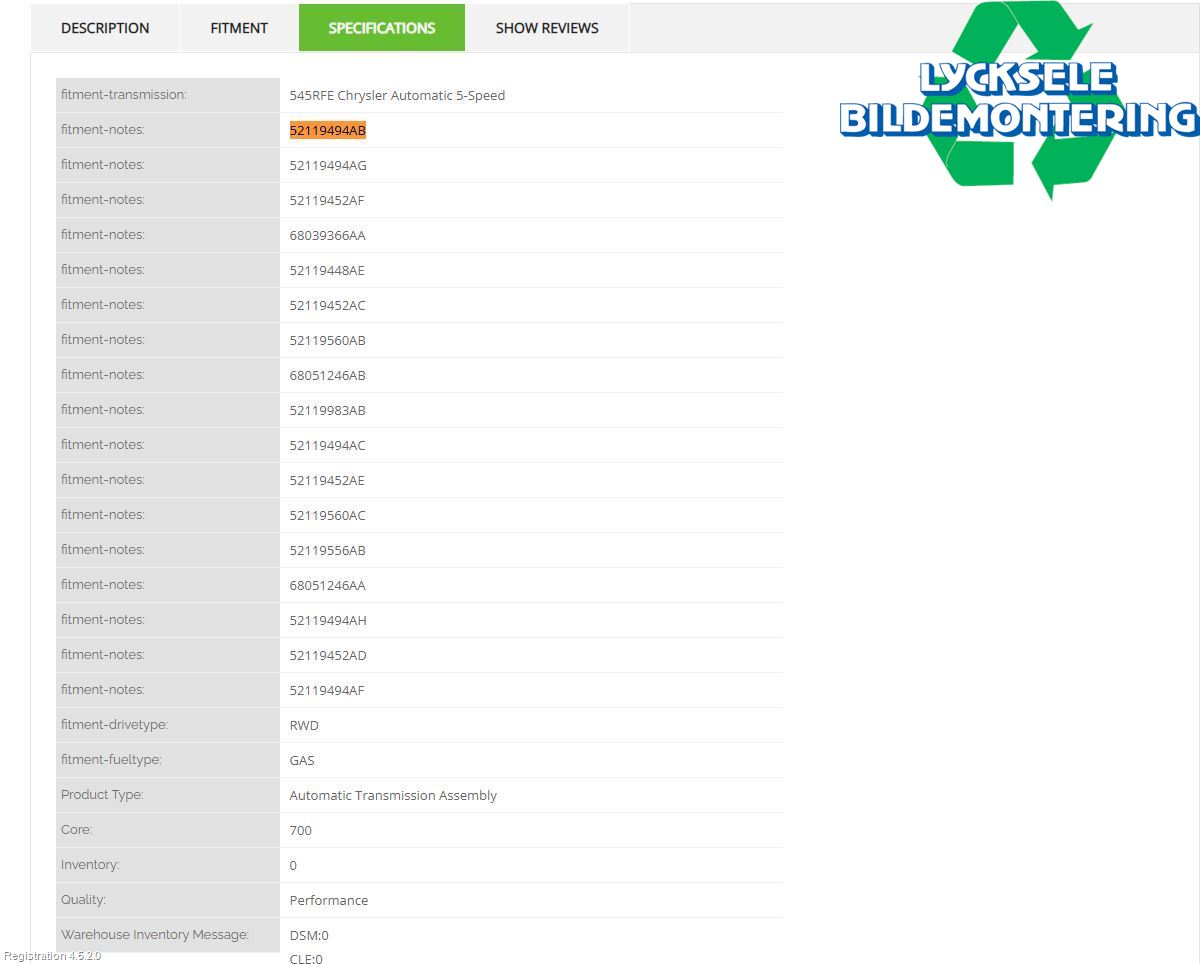 Dodge PICK UP RAM 81- Växellåda Automat