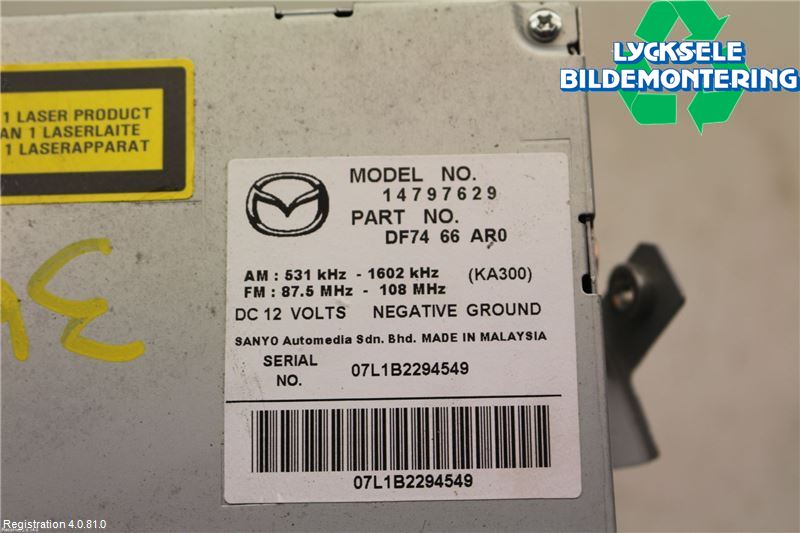 Mazda 2 (DE) 08-15 Cd Radio - Multimediapanel