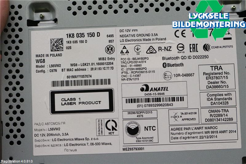 Volkswagen VW CADDY 16-20 Cd Radio - Multimediapanel