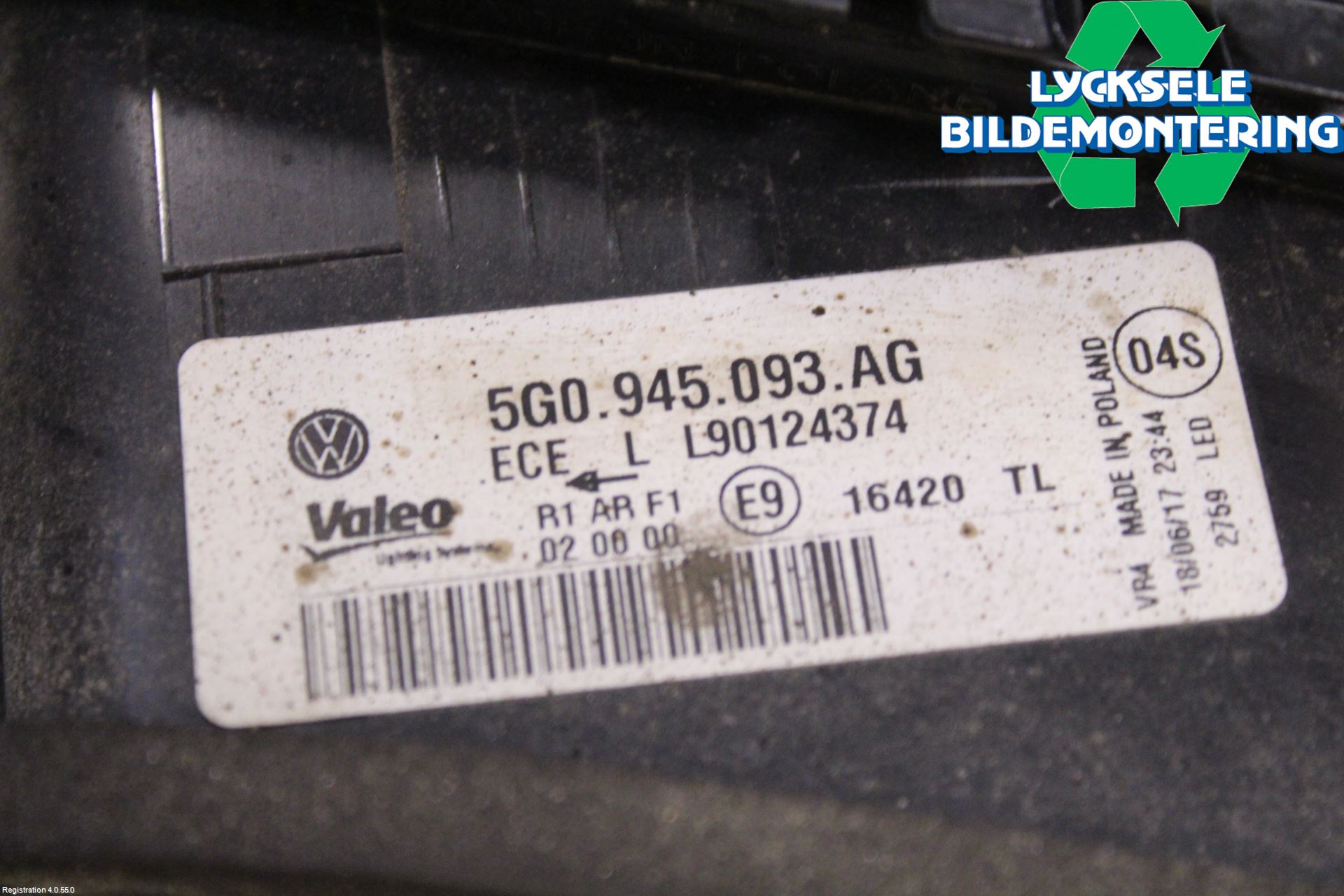 Volkswagen VW GOLF / E-GOLF VII 13-20 Bakljus Lucka Vä