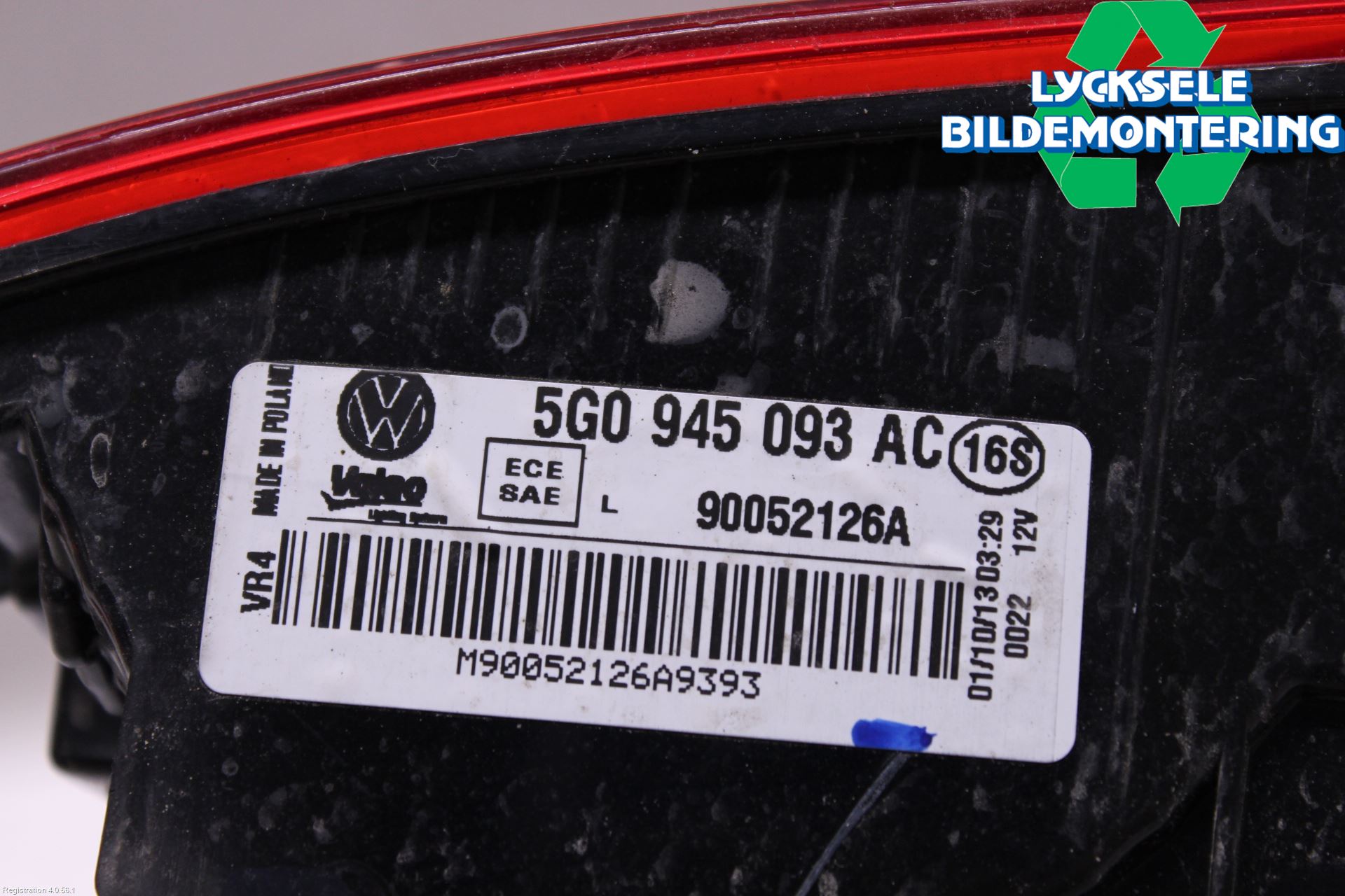 Volkswagen VW GOLF / E-GOLF VII 13-20 Bakljus Lucka Vä