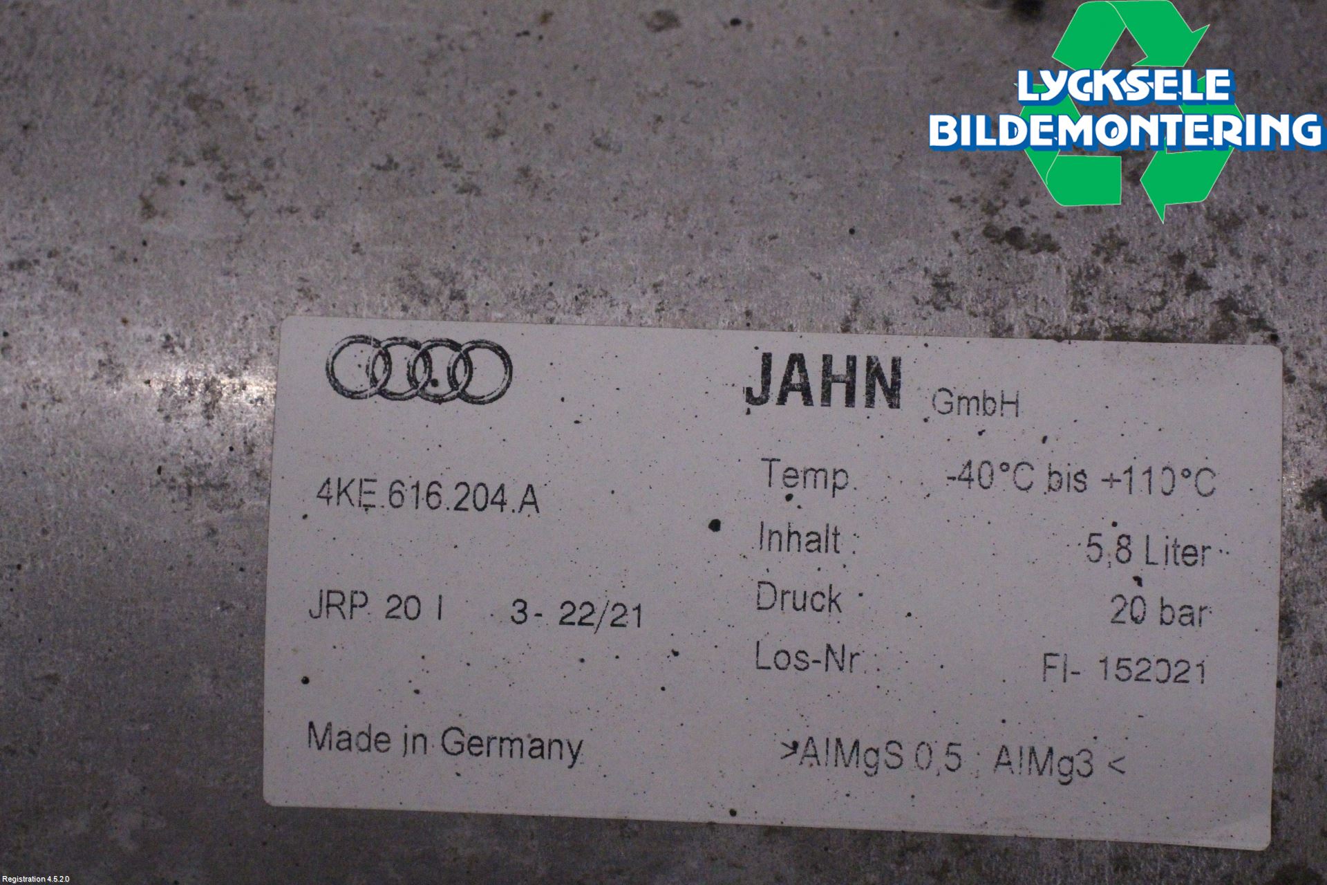 Audi E-TRON, S GE 19- Nivå/Luftförändring Trycktank