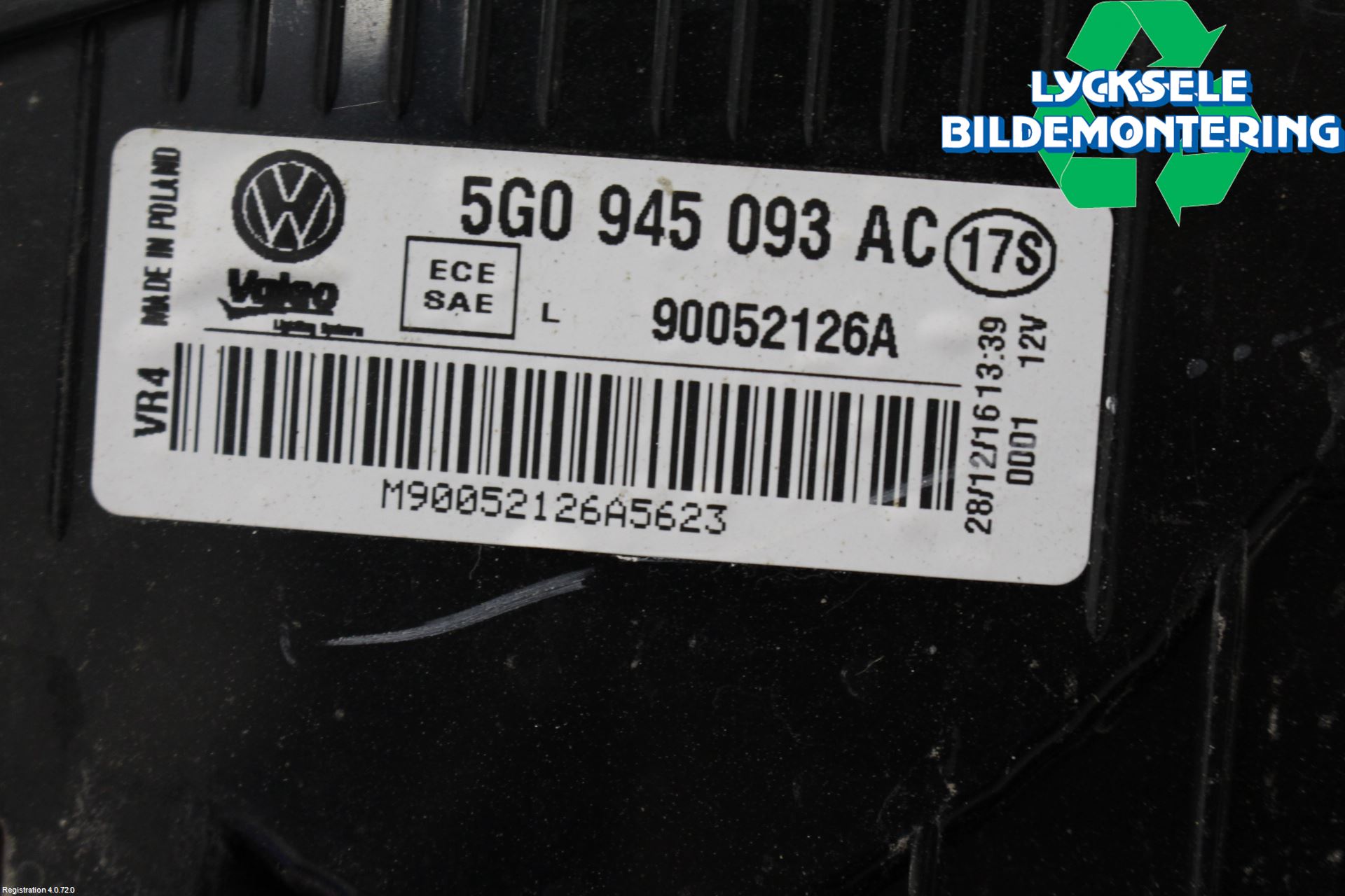 Volkswagen VW GOLF / E-GOLF VII 13-20 Bakljus Lucka Vä