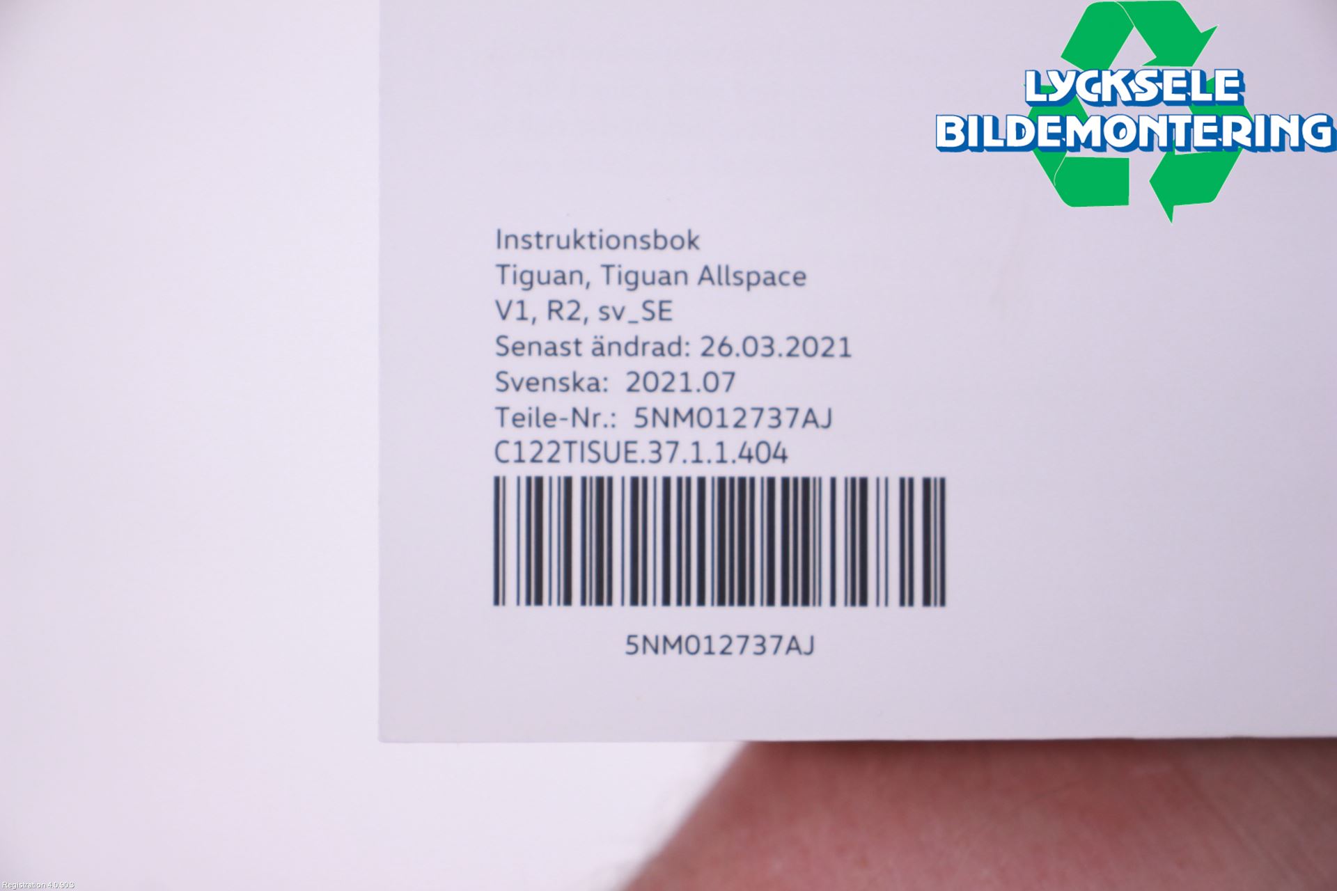 Volkswagen VW TIGUAN 16-24 Instruktionsbok
